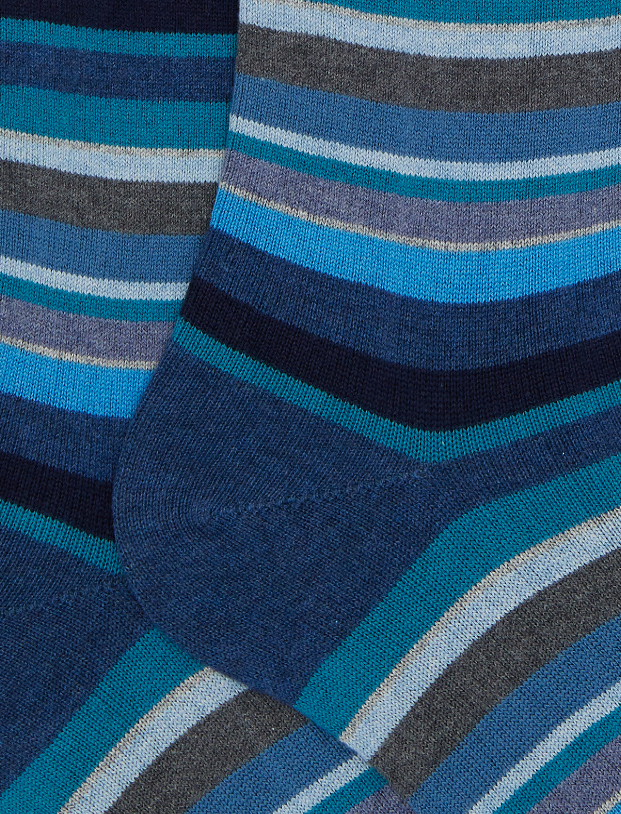 Calze lunghe donna cotone e cashmere blu righe multicolor micro