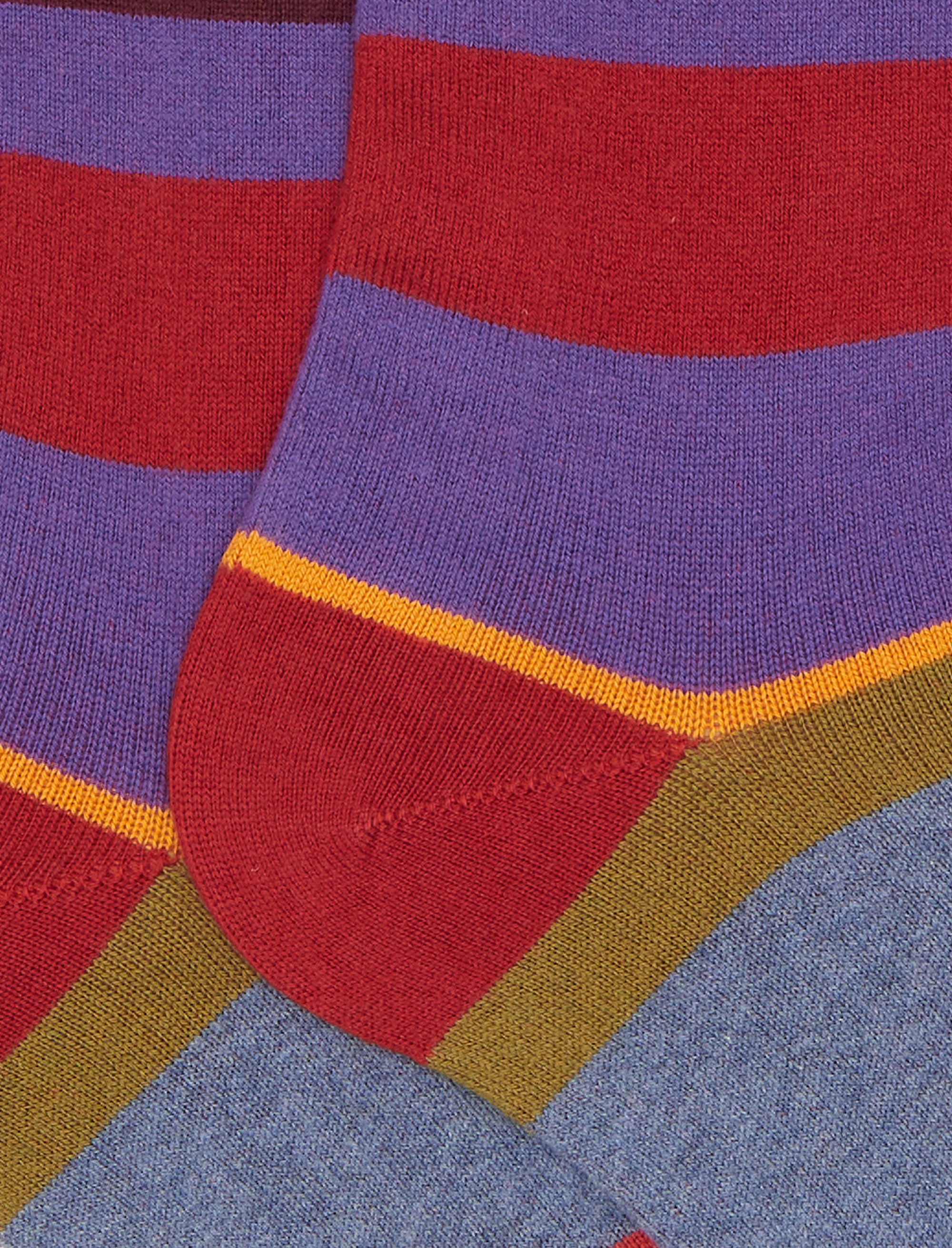 Calze lunghe donna cotone e cashmere rosso righe multicolor macro