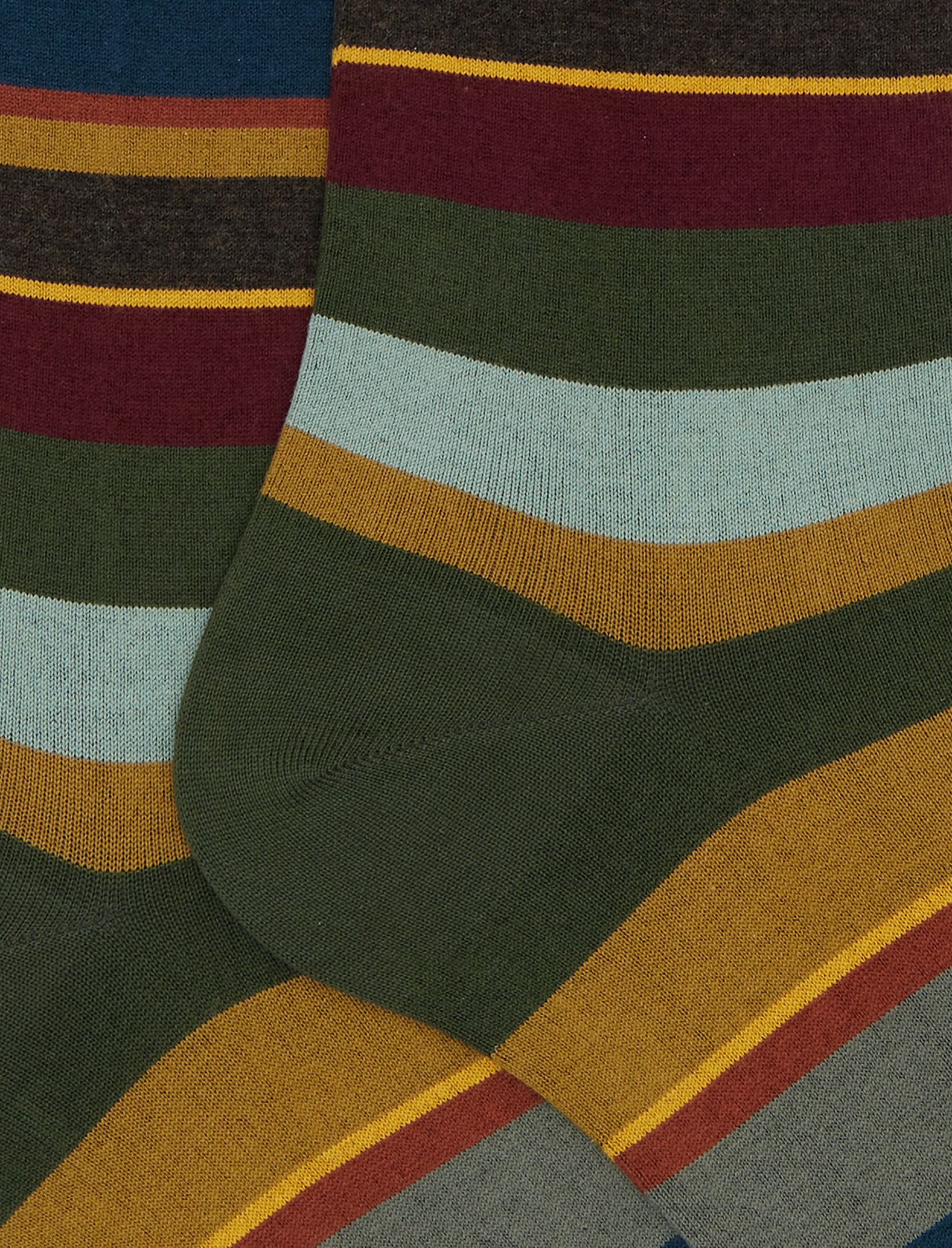 Calze lunghe donna cotone verde righe multicolor