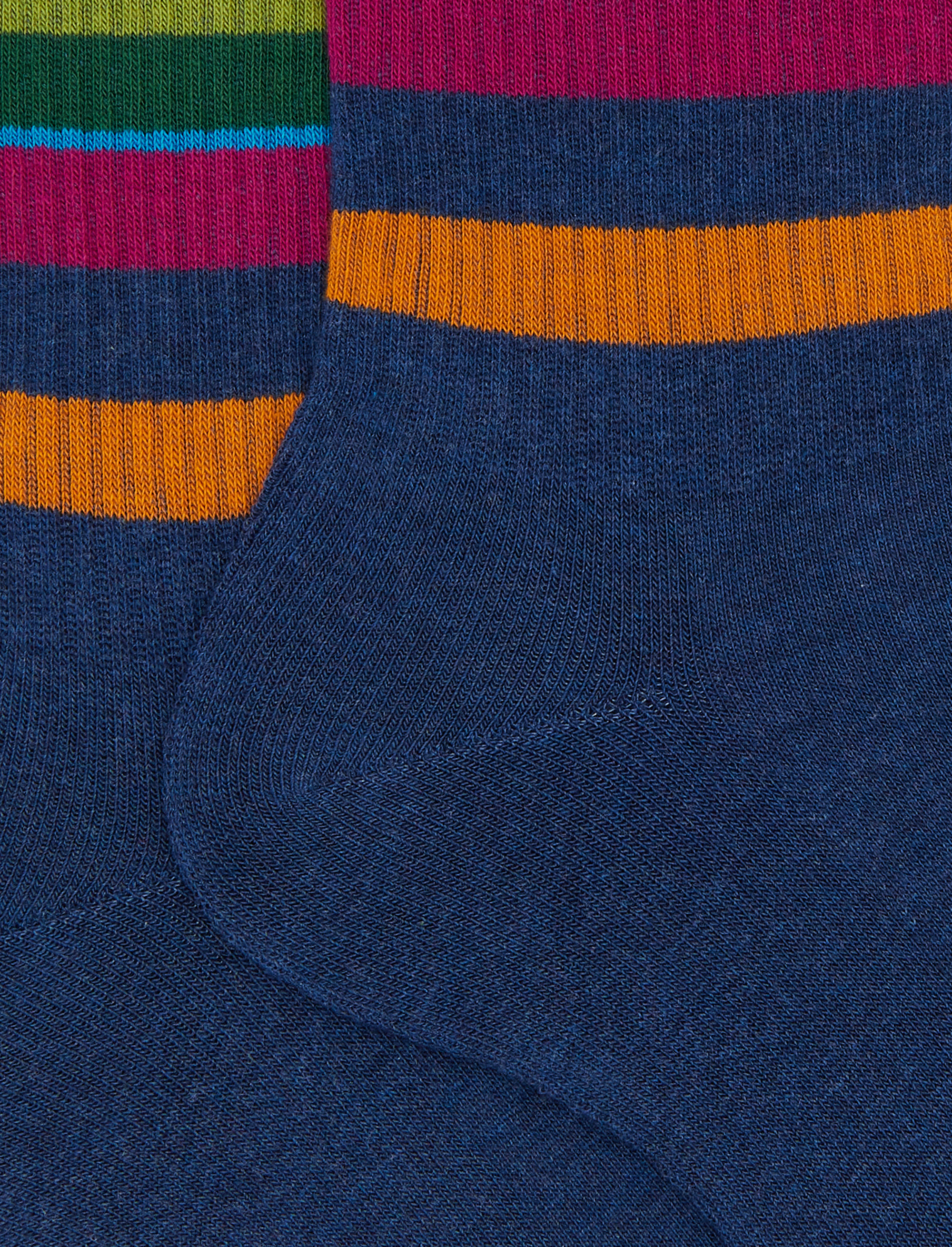 Calze corte uomo spugna di cotone blu e fascia righe multicolor