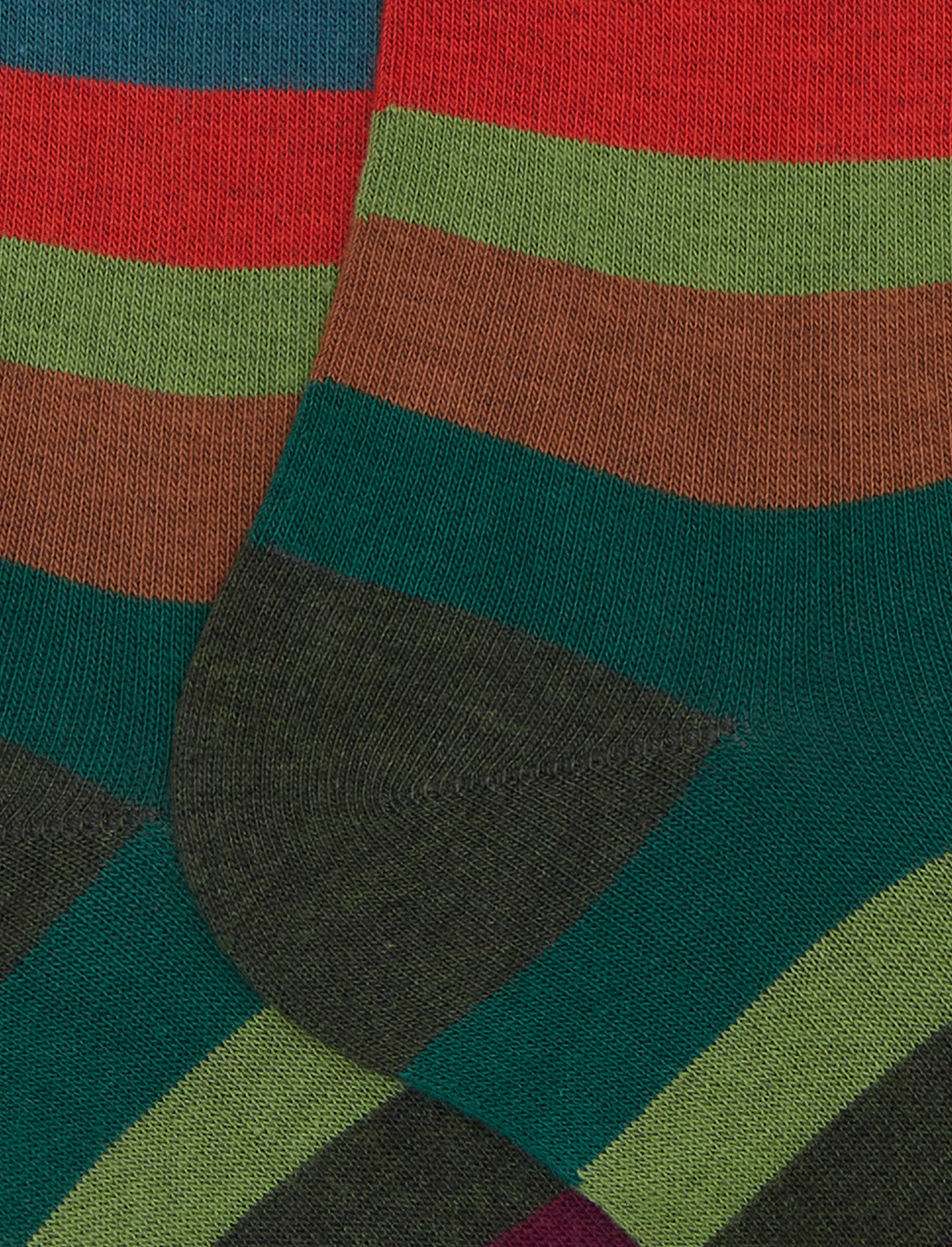 Calze lunghe donna cotone verde righe multicolor a sette colori