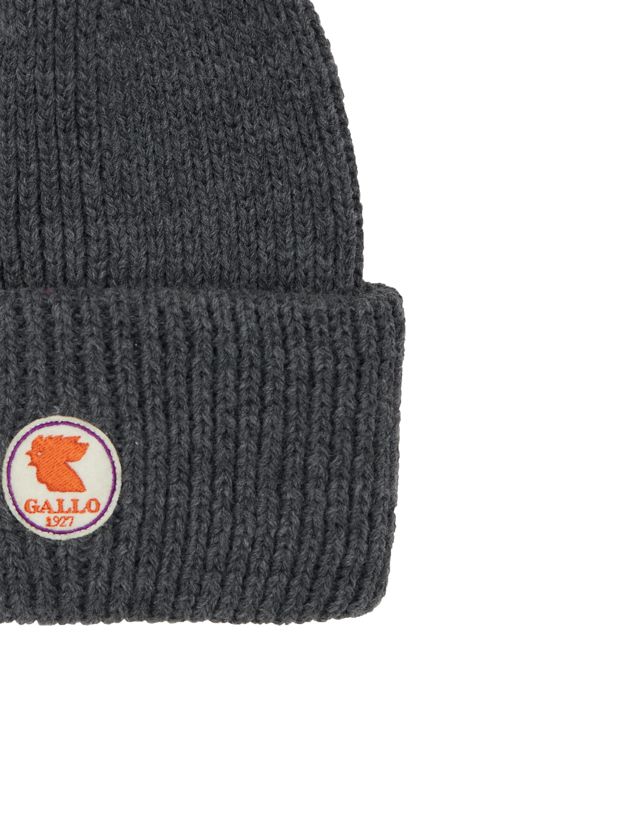 Berretto con risvolto unisex grigio a coste tinta unita