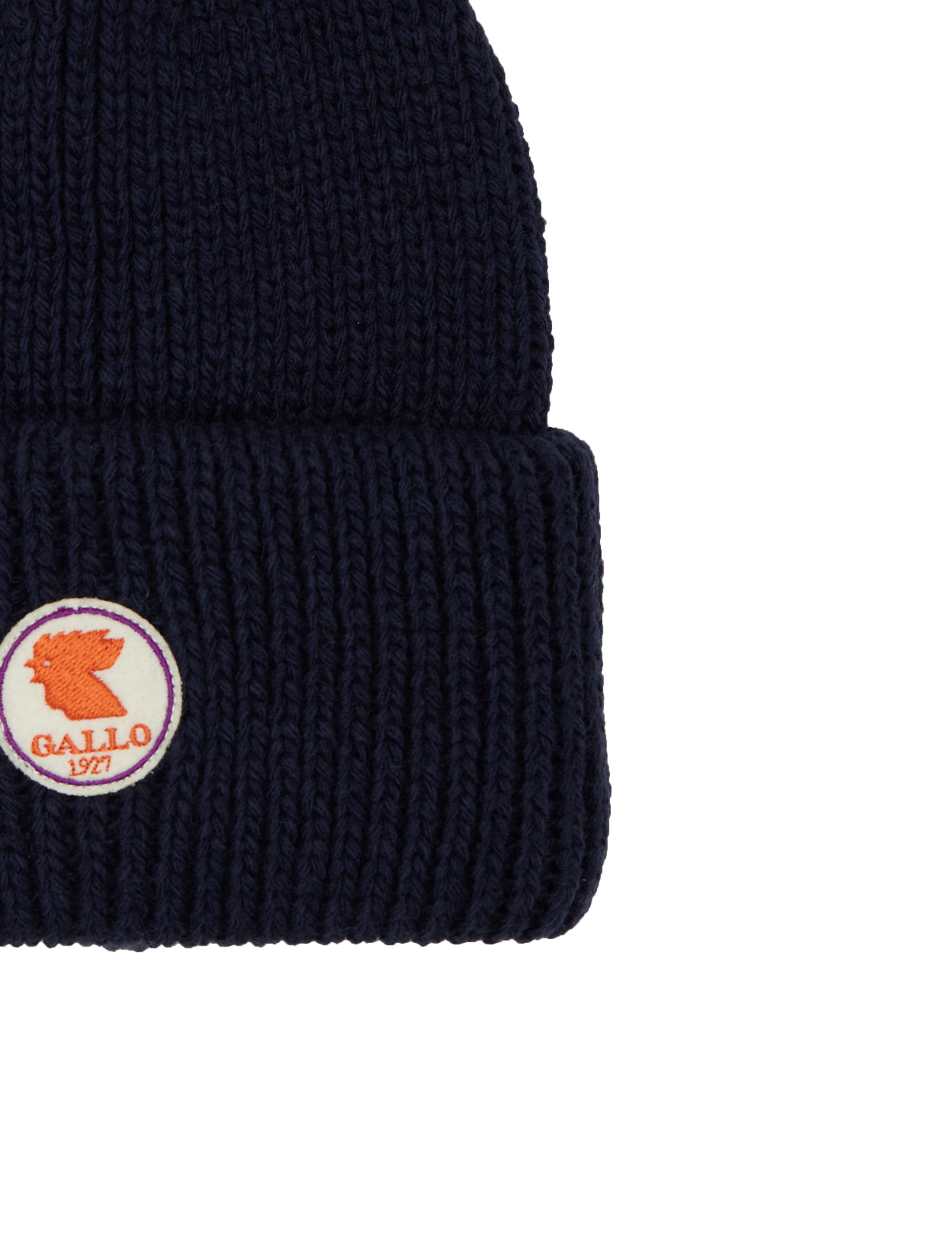 Berretto con risvolto unisex blu a coste tinta unita