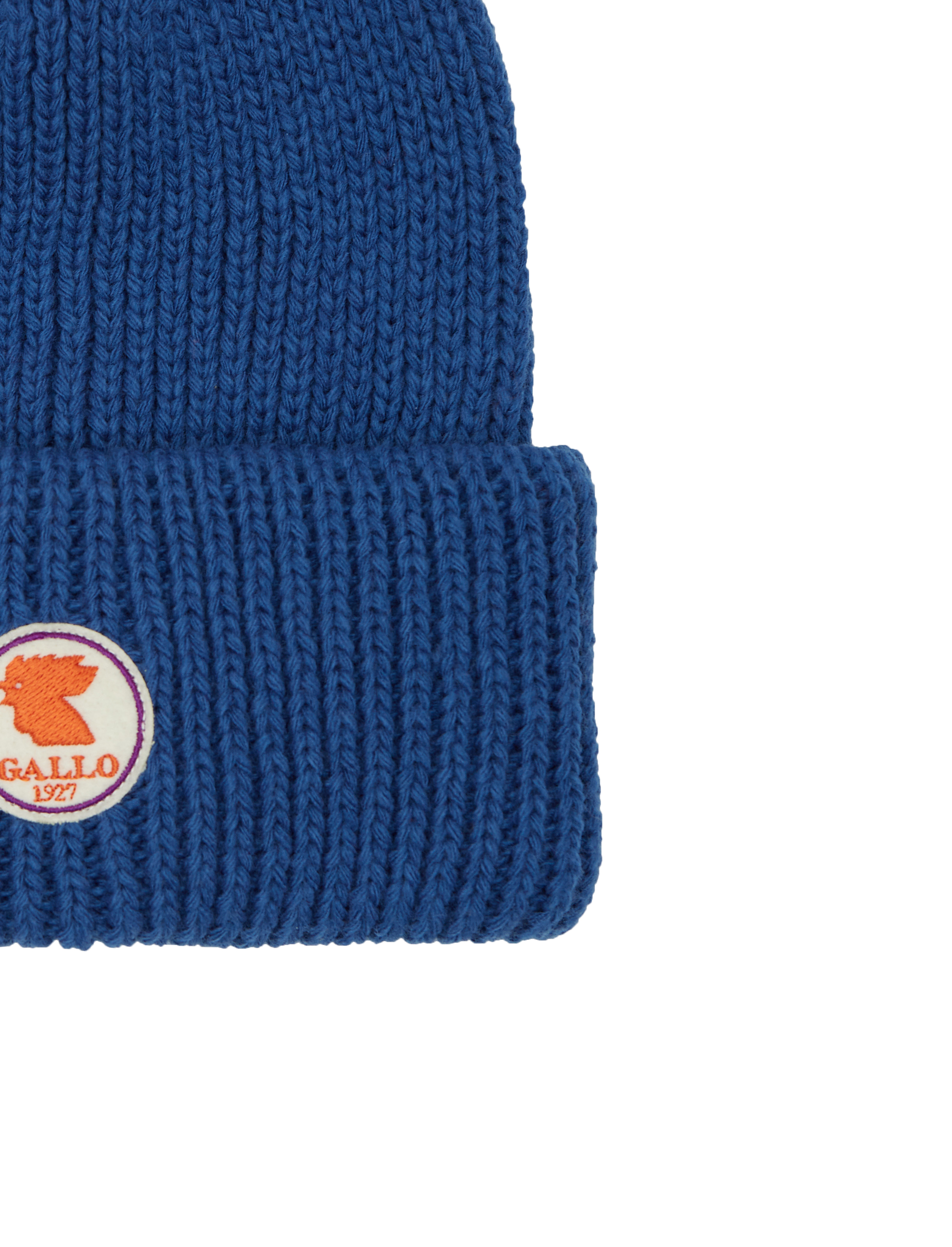 Berretto con risvolto unisex blu a coste tinta unita