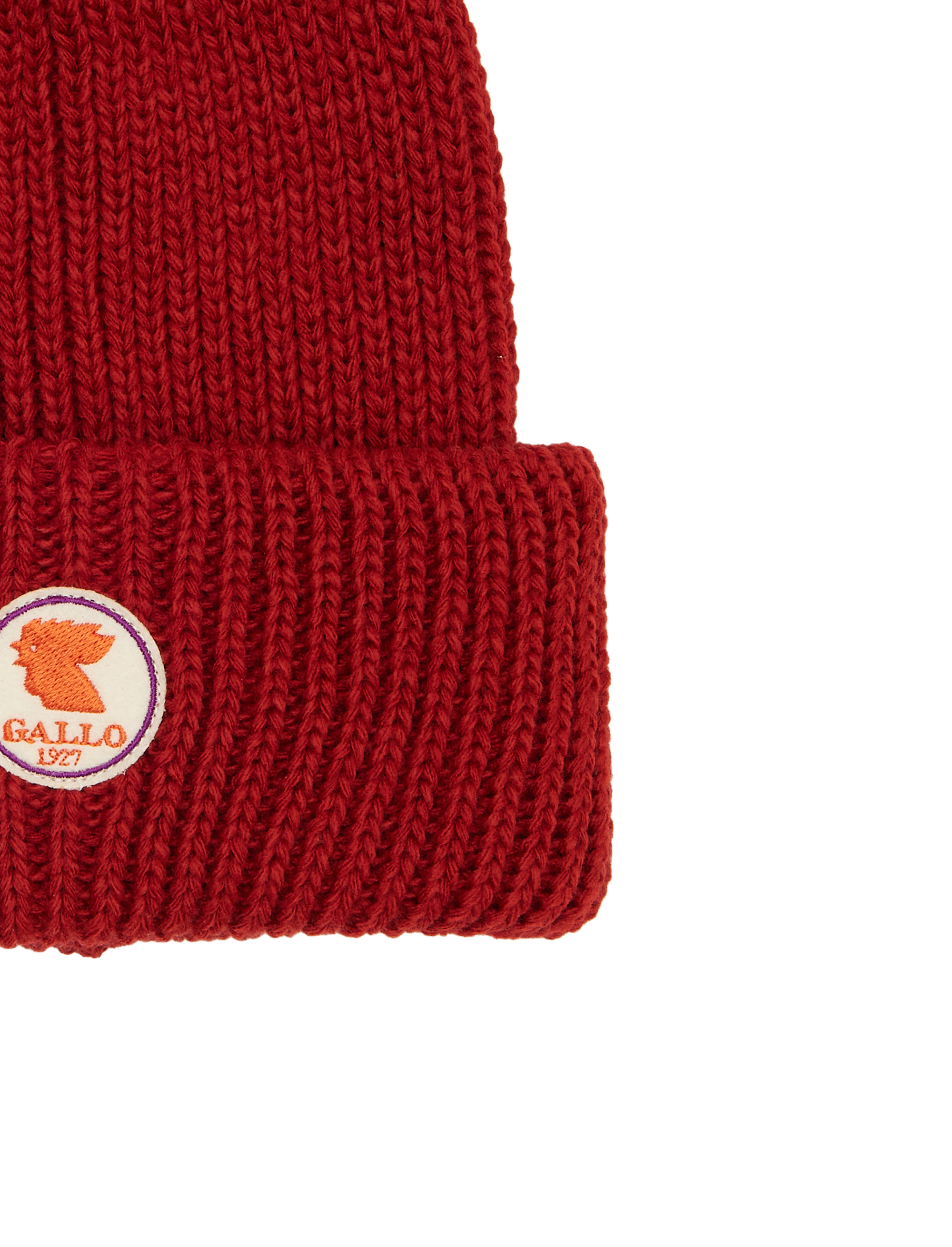 Berretto con risvolto unisex rosso a coste tinta unita