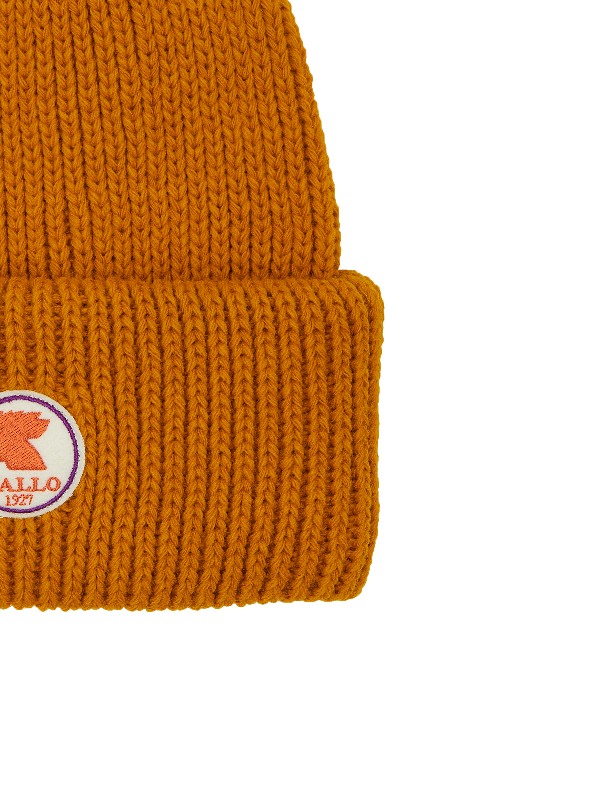 Berretto con risvolto unisex arancio a coste tinta unita