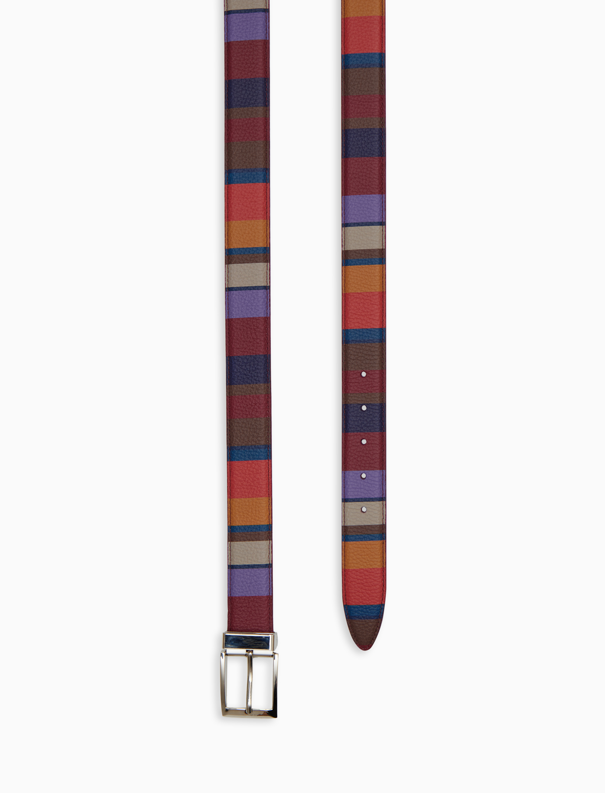Cintura accorciabile e reversibile unisex pelle martellata bord&ograve; righe multicolor