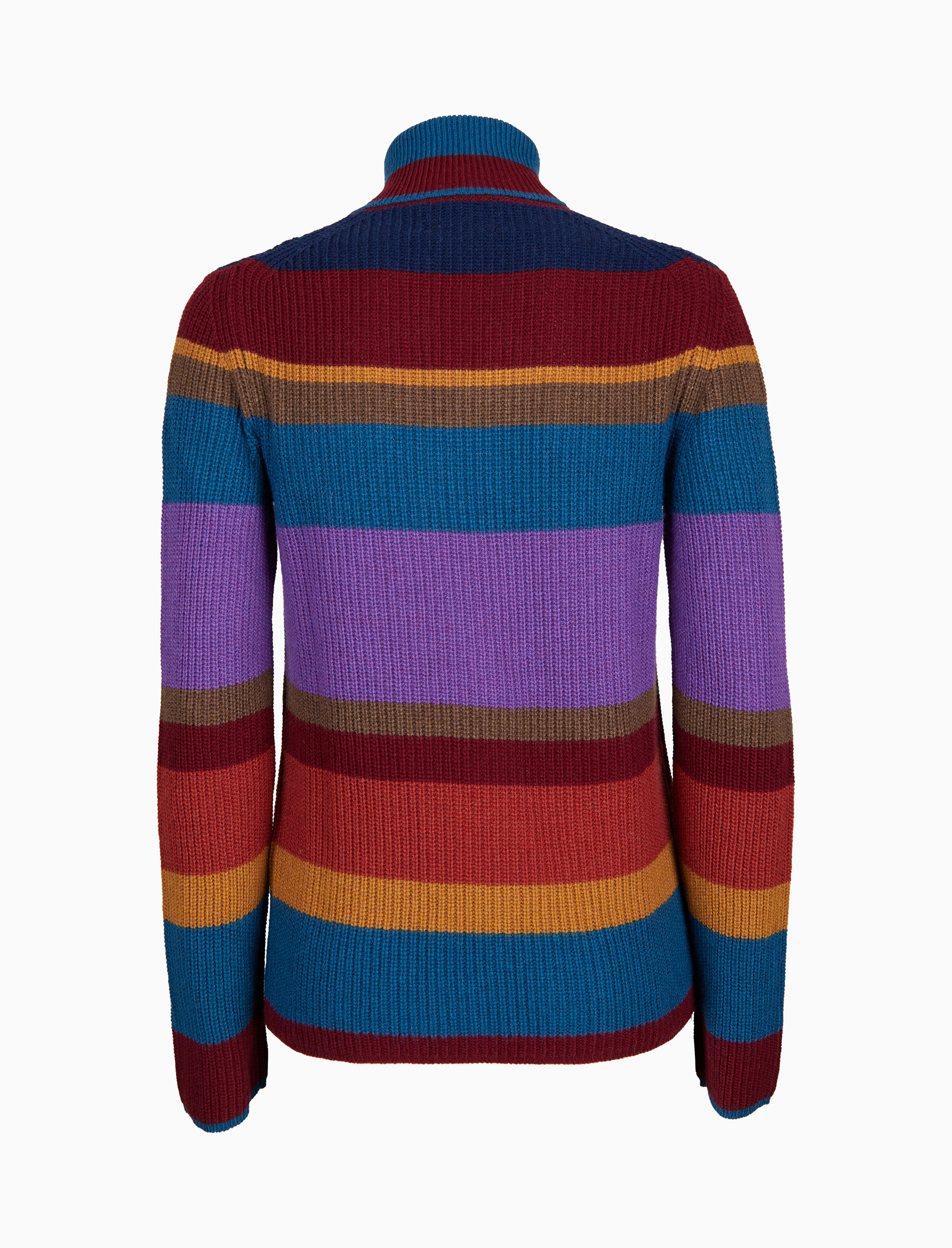 Pull dolcevita donna lana, viscosa e cashmere bord&ograve; a coste righe multicolor