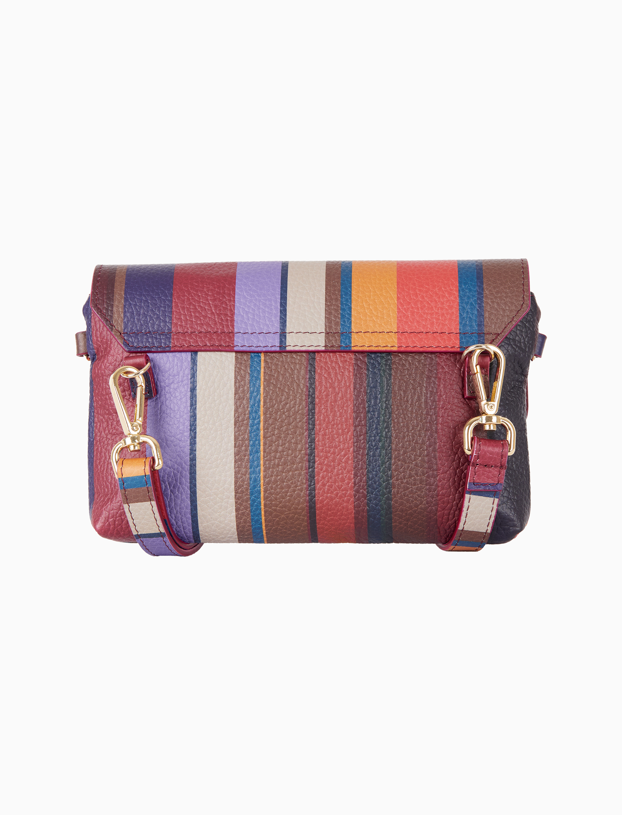 Borsa mini a tracolla donna in pelle martellata bord&ograve; righe multicolor
