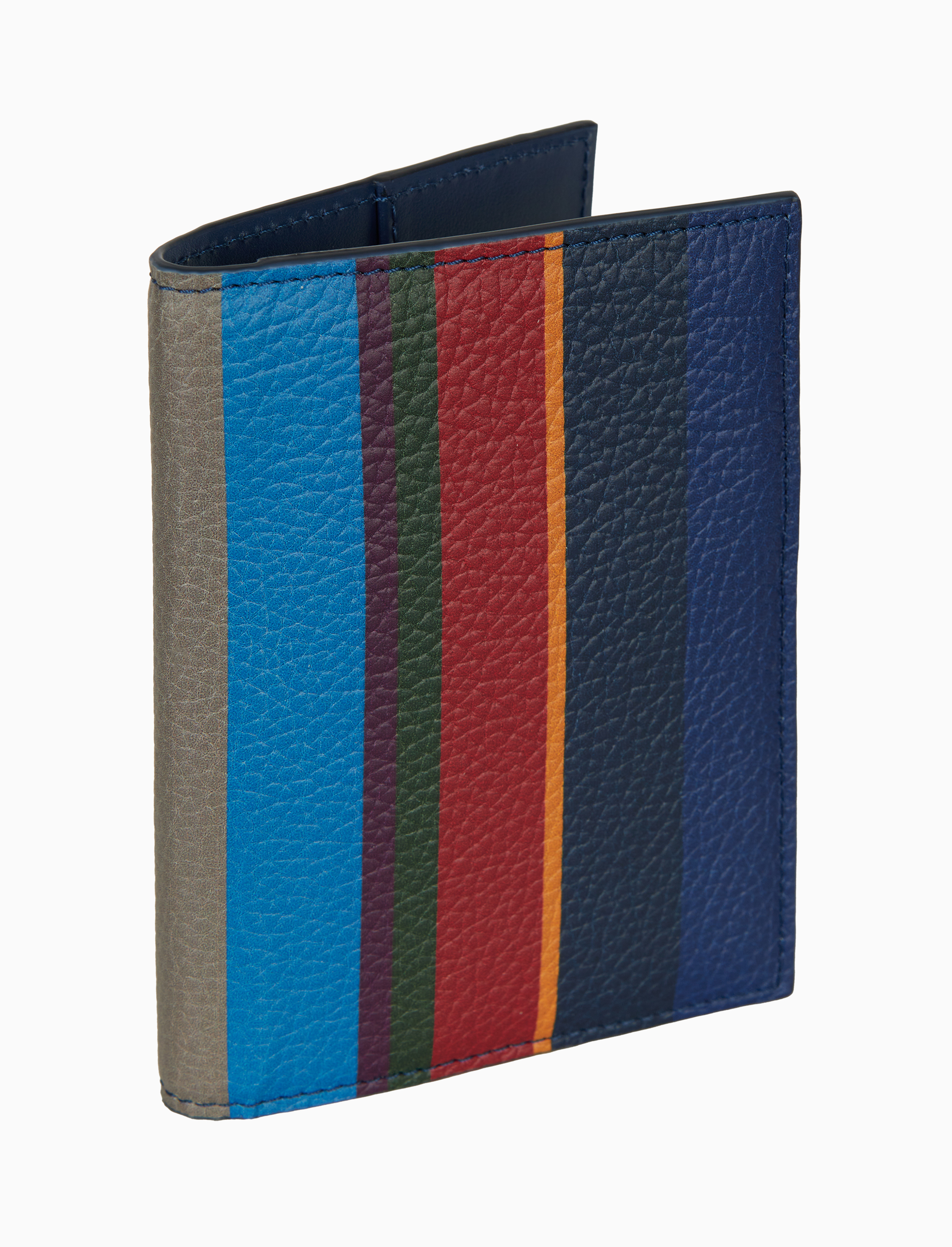 Porta passaporto unisex in pelle martellata blu righe multicolor