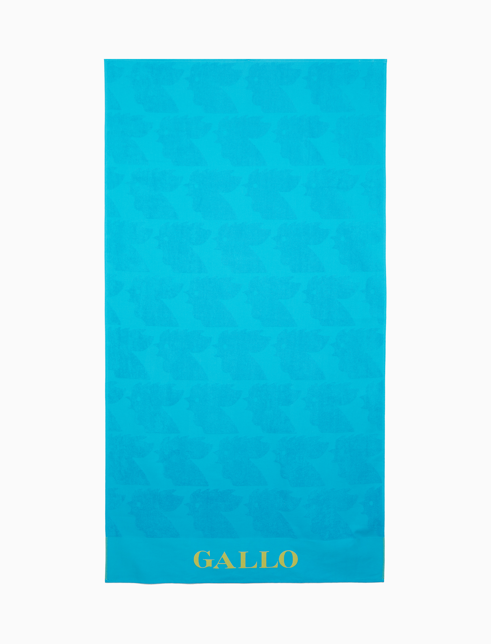 Telo mare unisex cotone tinta unita azzurro con scritta Gallo in contrasto
