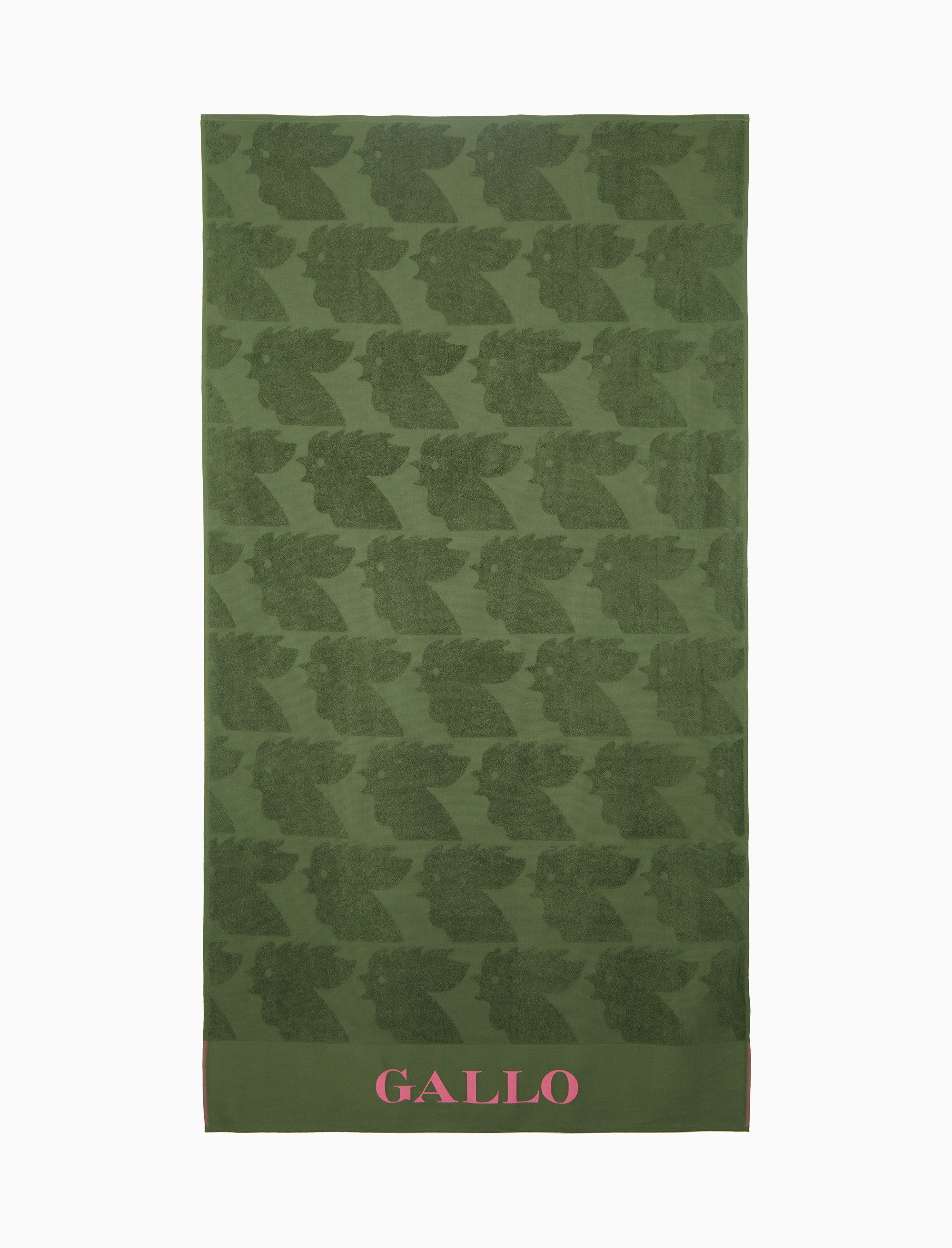 Telo mare unisex cotone tinta unita verde con scritta Gallo in contrasto