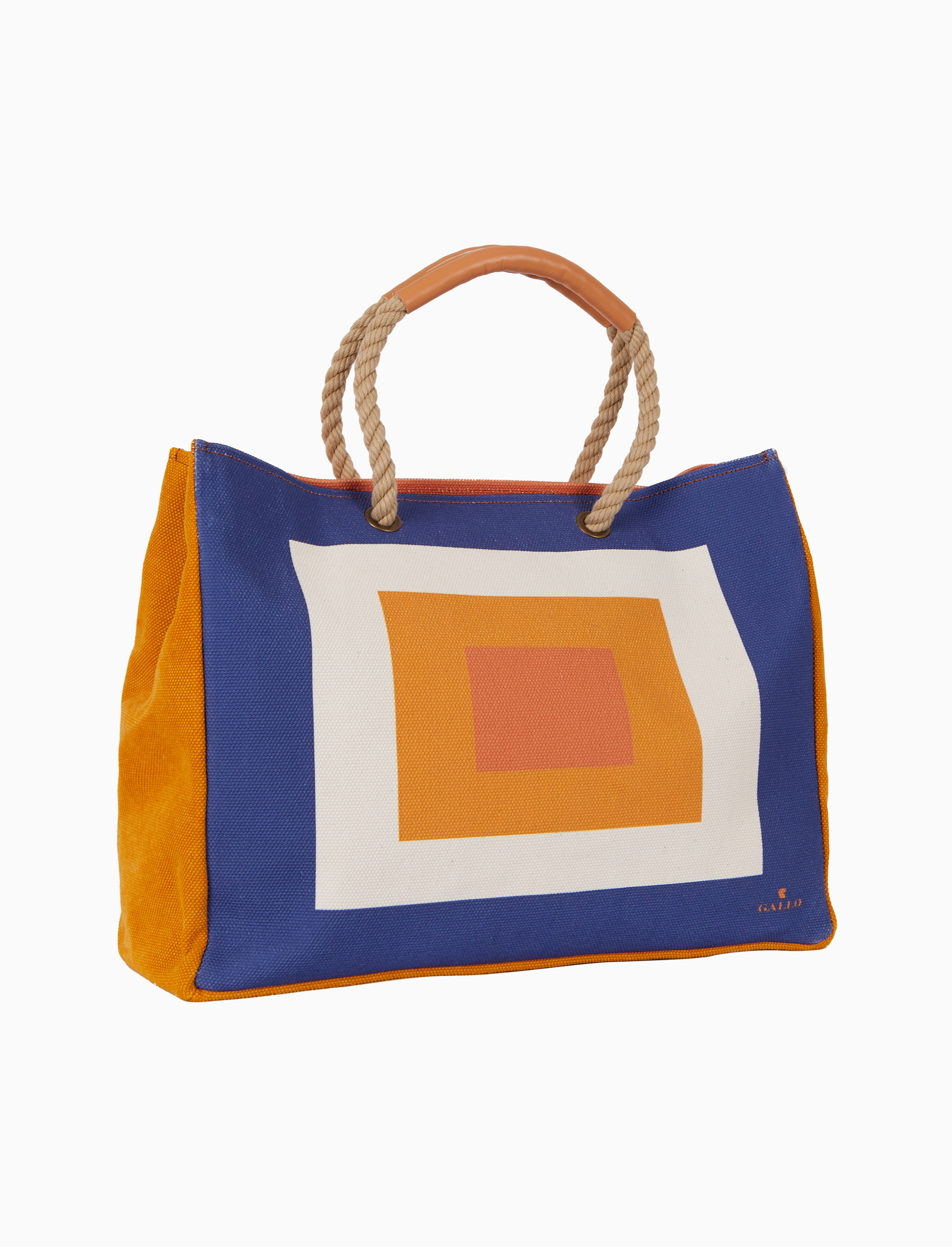 Borsa mare unisex in canvas di cotone fantasia quadri concentrici arancio