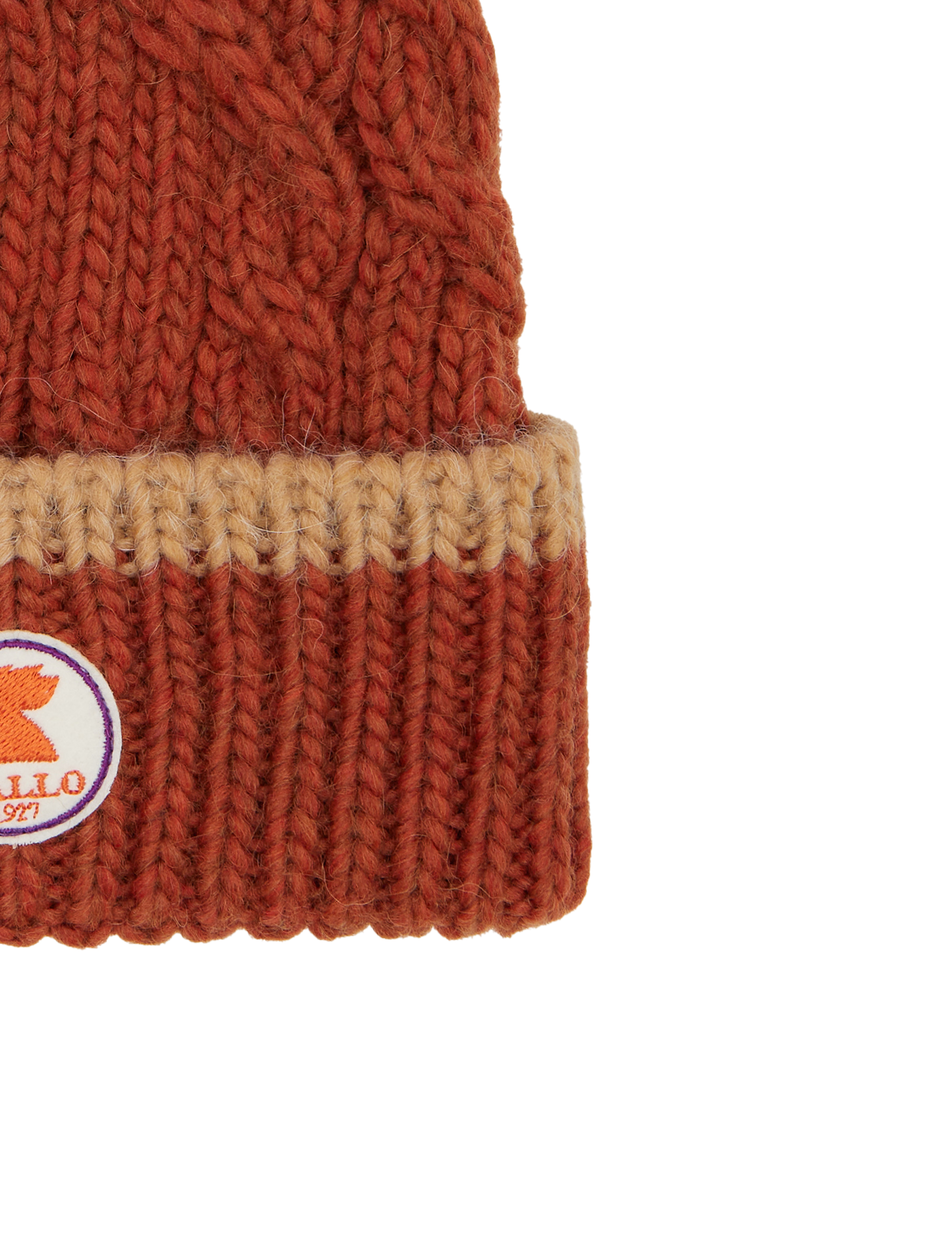 Berretto con risvolto unisex arancio motivo treccia tinta unita