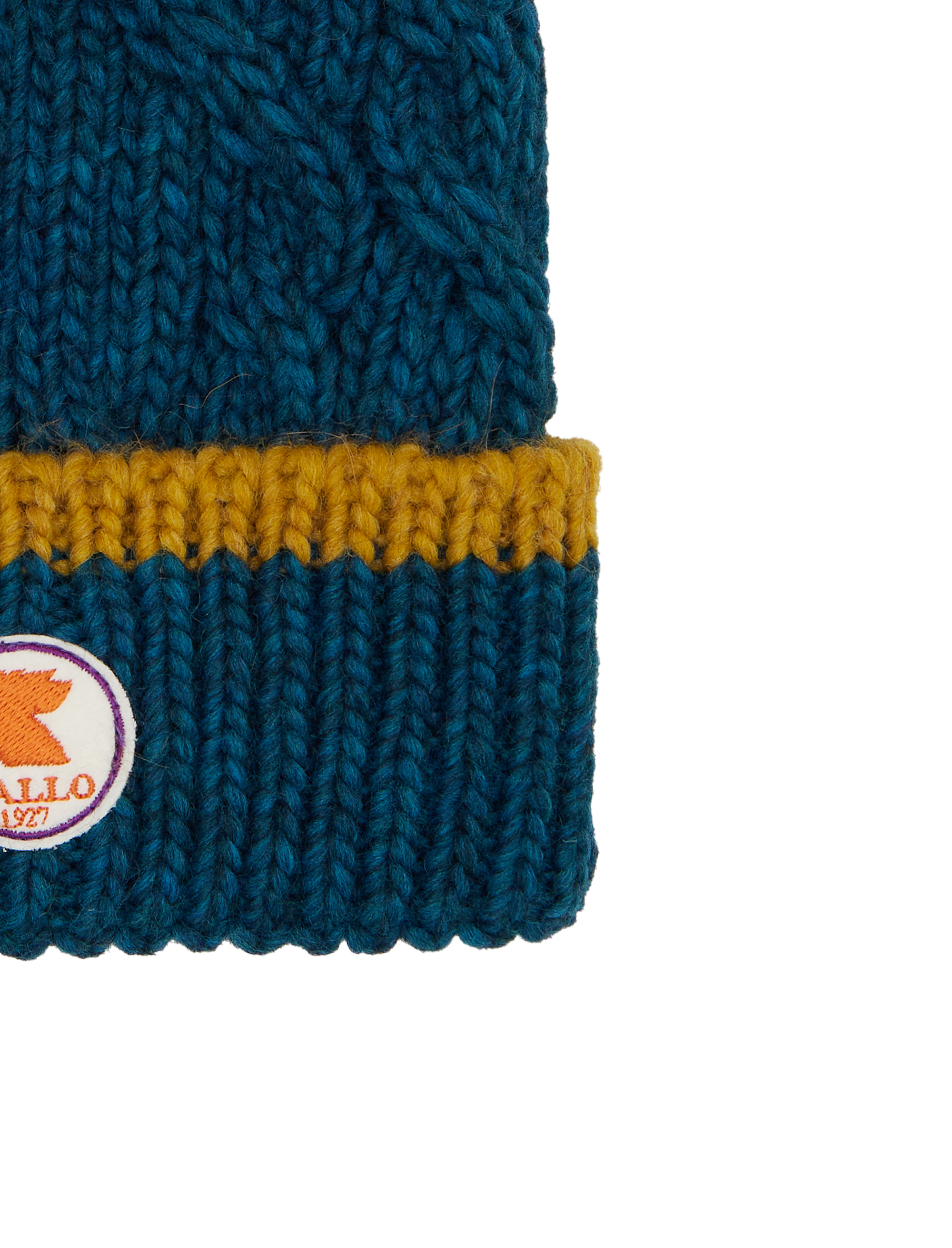 Berretto con risvolto unisex blu motivo treccia tinta unita