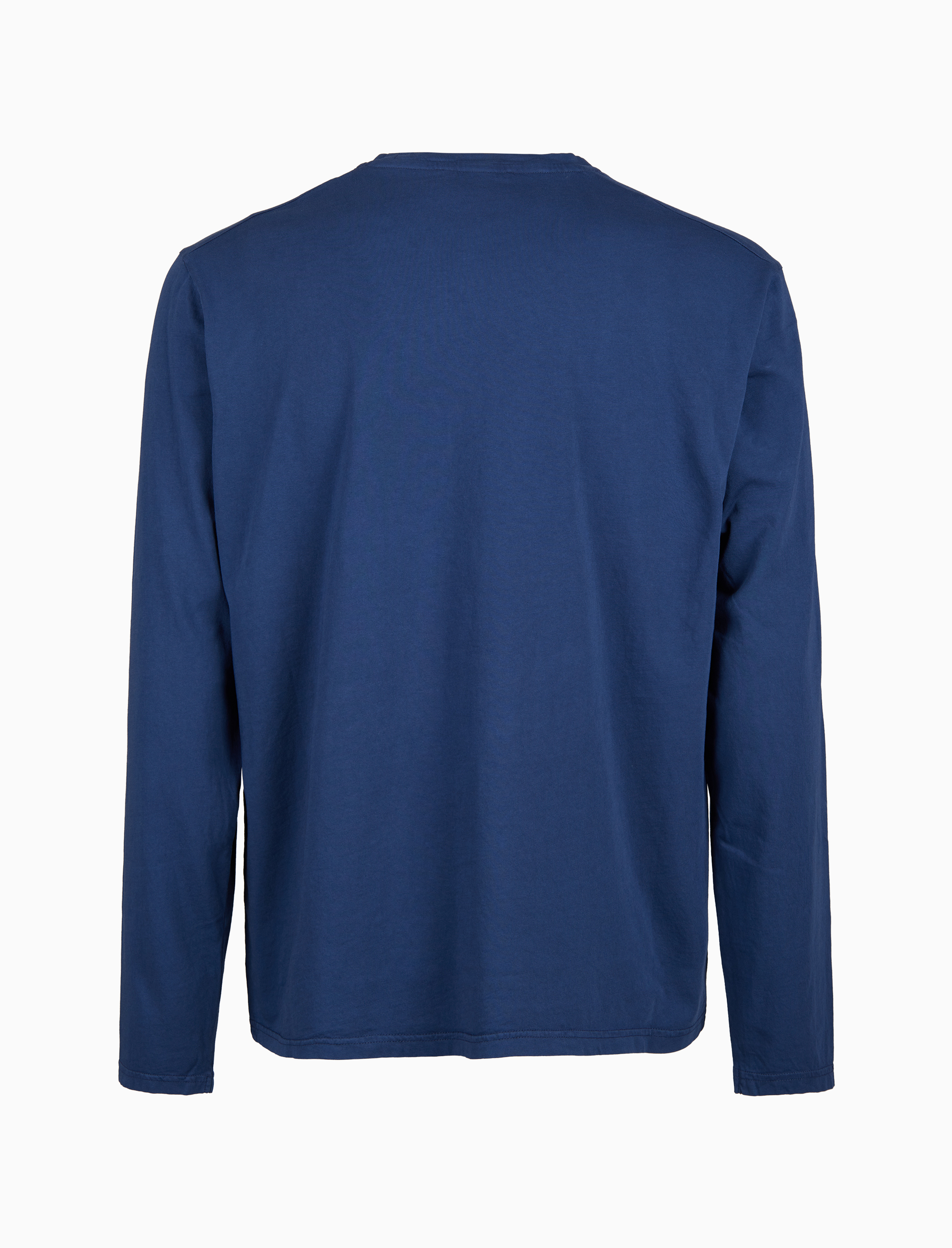 T-shirt maniche lunghe uomo cotone blu tinto capo e taschino pile multicolor