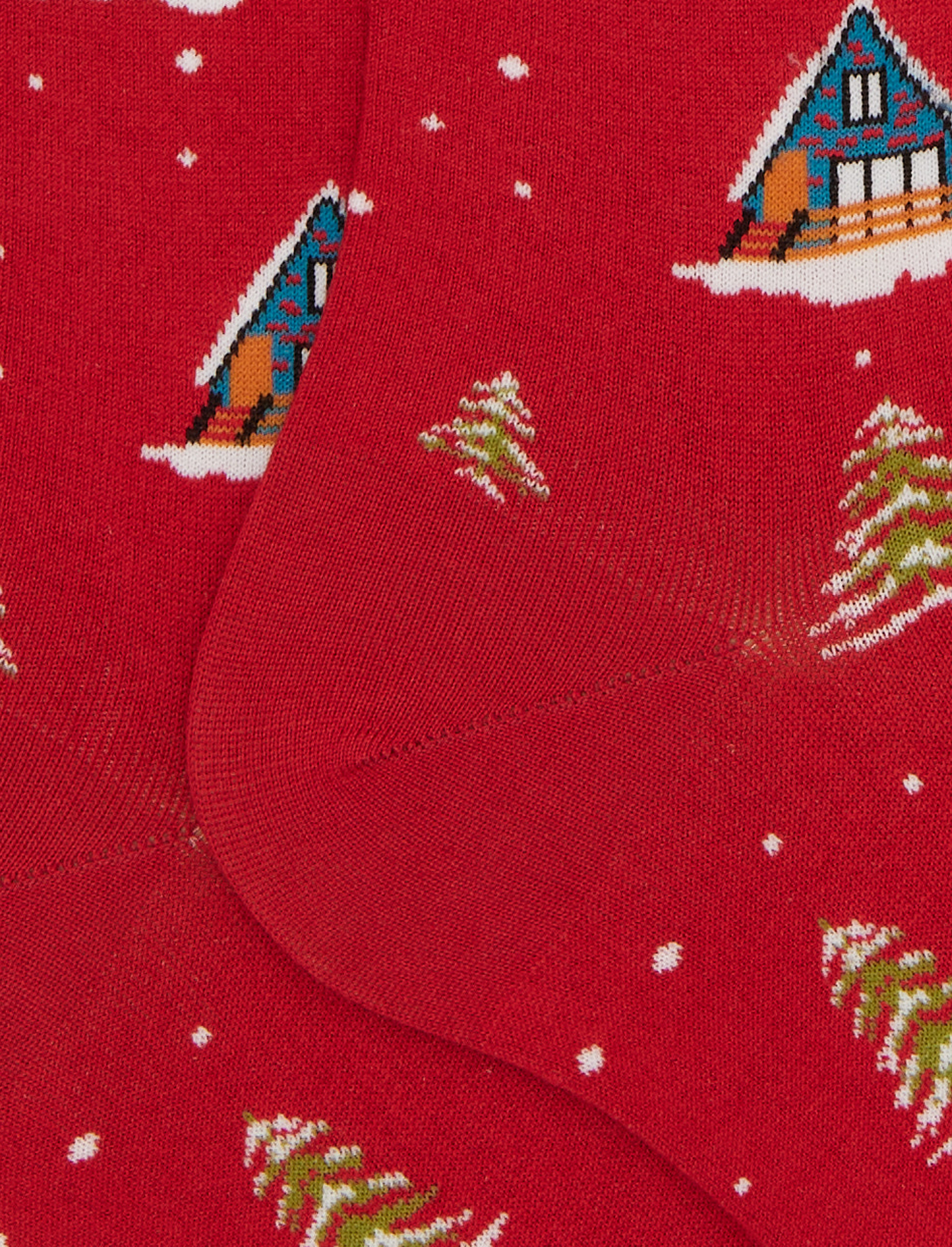 Calze lunghe uomo cotone rosso fantasia baite innevate
