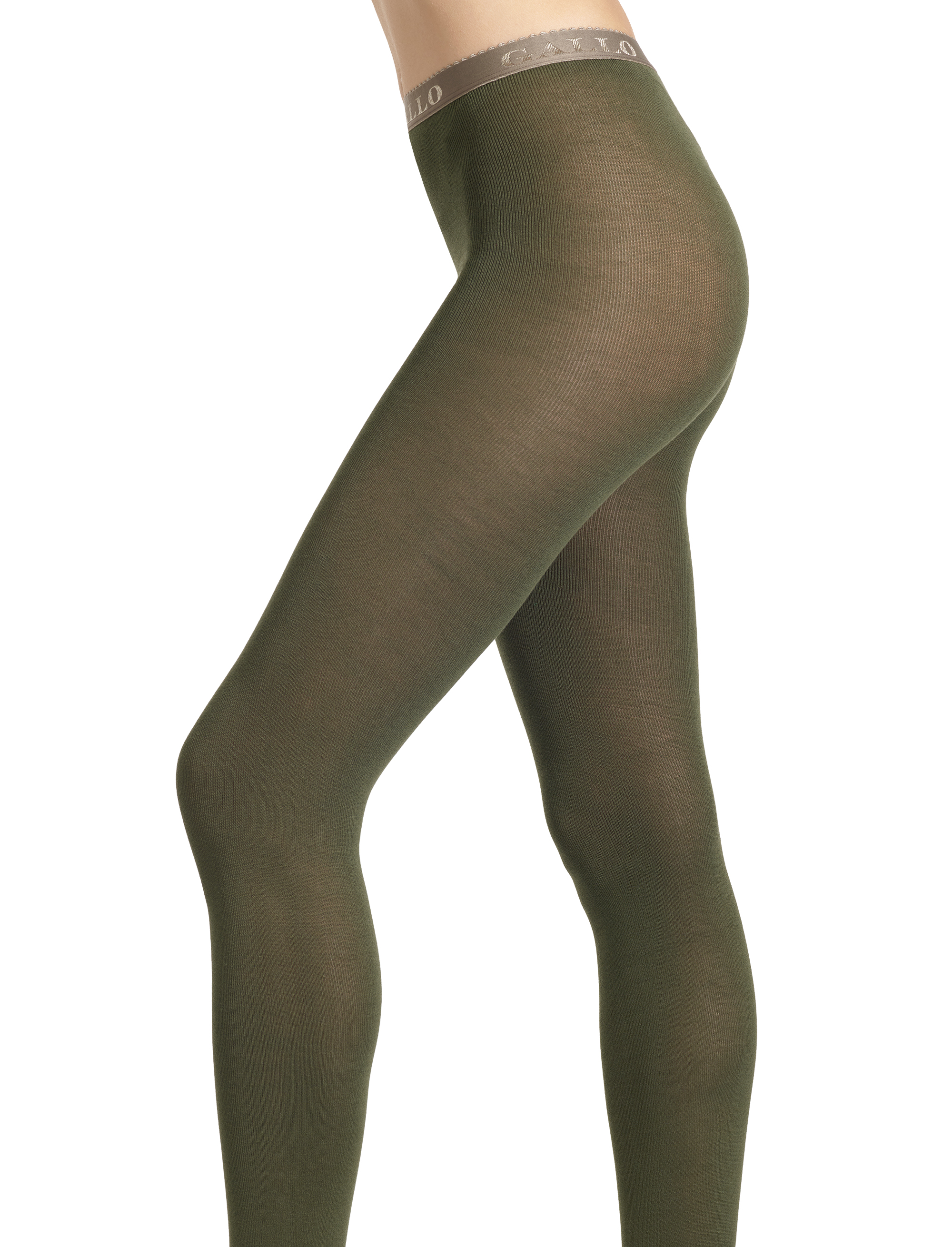 Collant donna cotone verde tinta unita