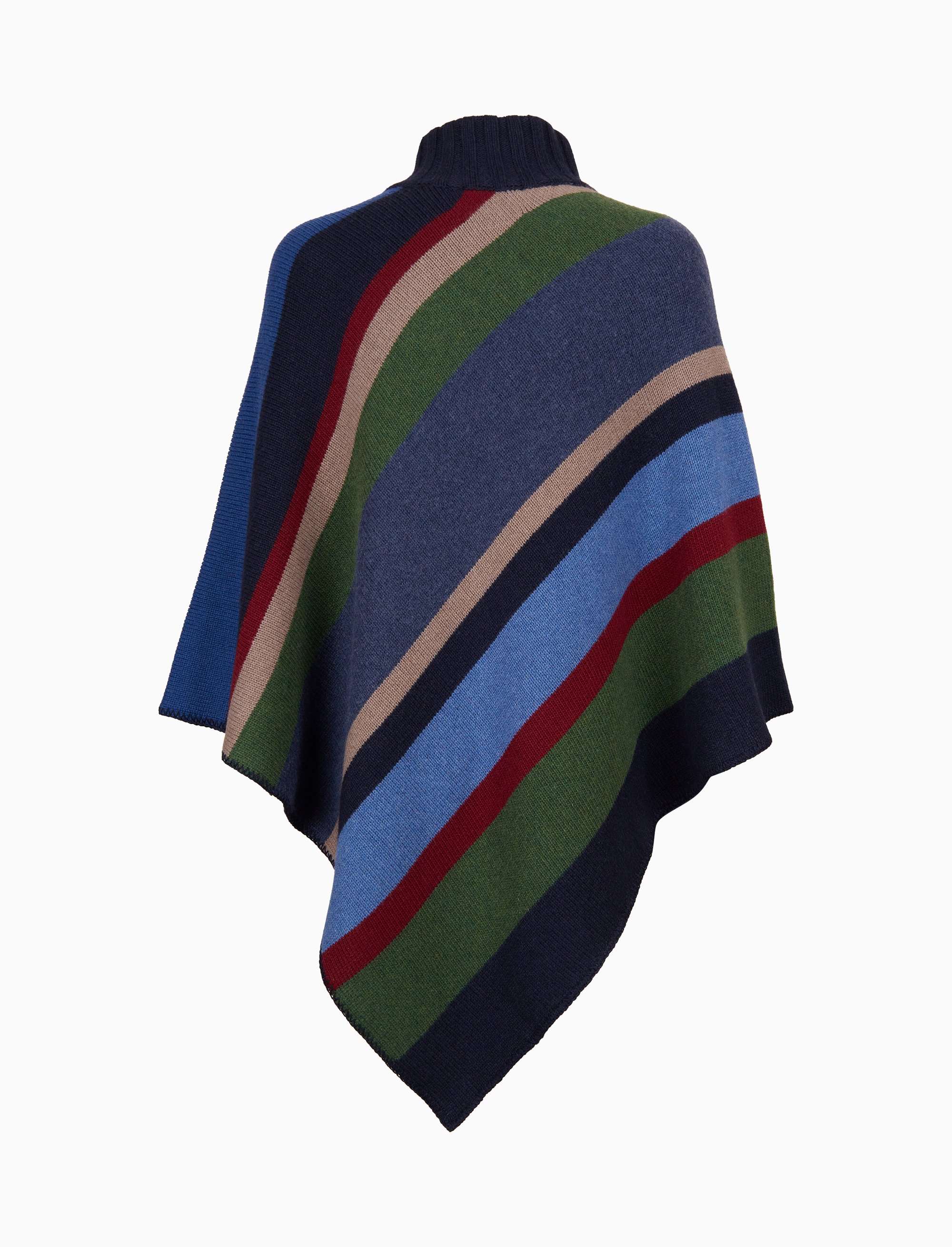 Poncho donna lana, viscosa e cashmere blu righe multicolor