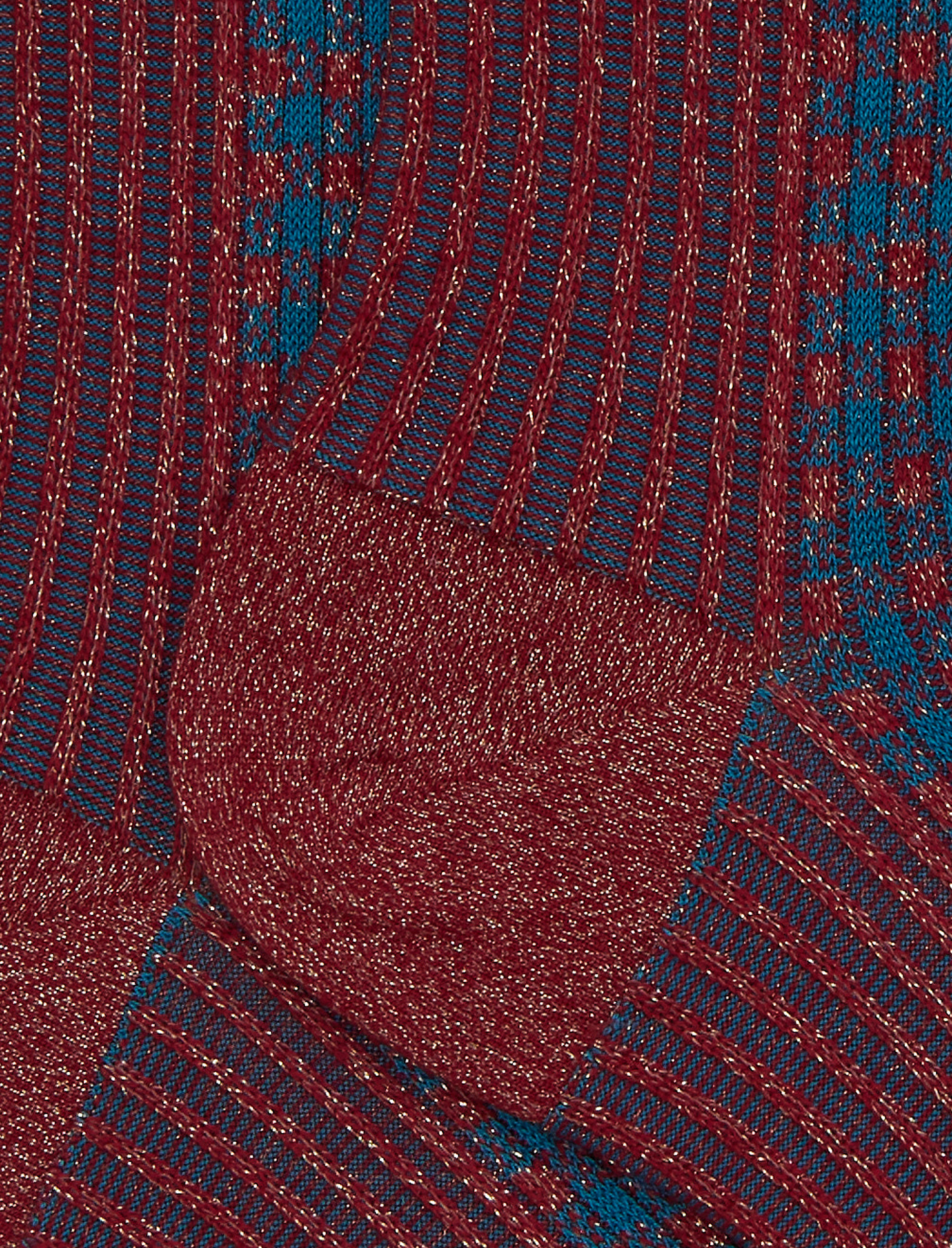 Calze corte donna cotone rosso fantasia twin rib e micro tartan effetto scintillante