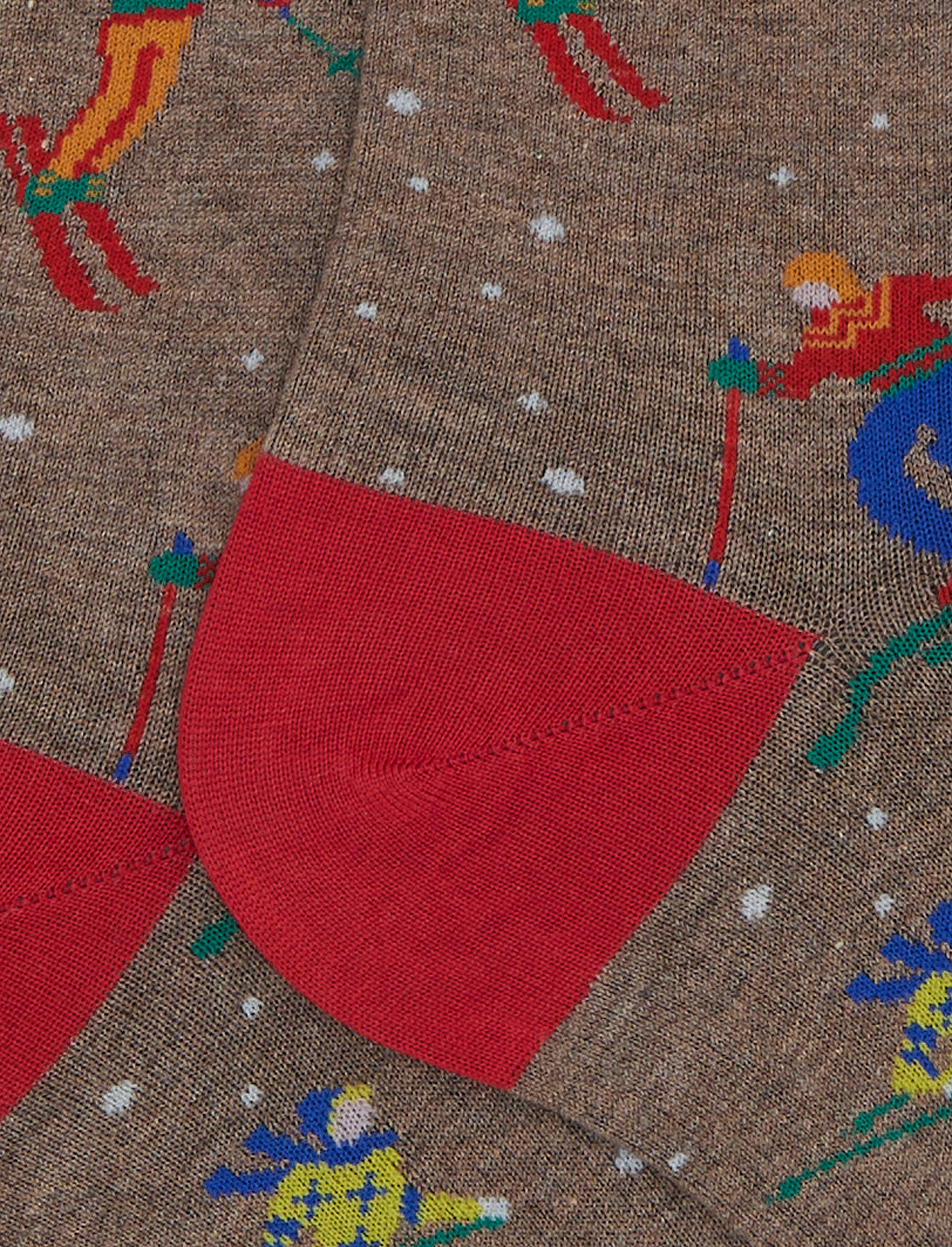 Calze corte donna cotone beige fantasia sciatori