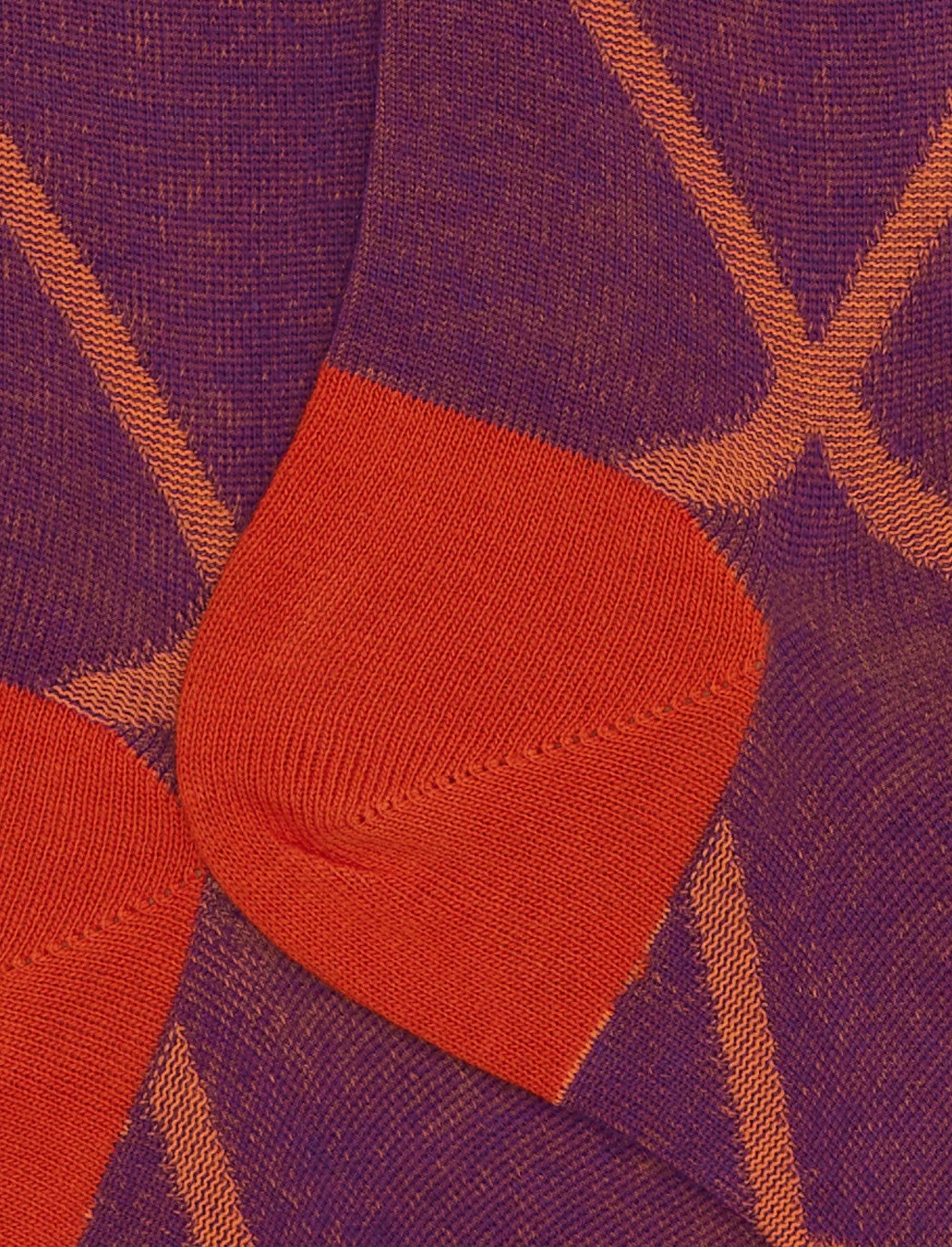 Calze lunghe uomo cotone viola fantasia rombi