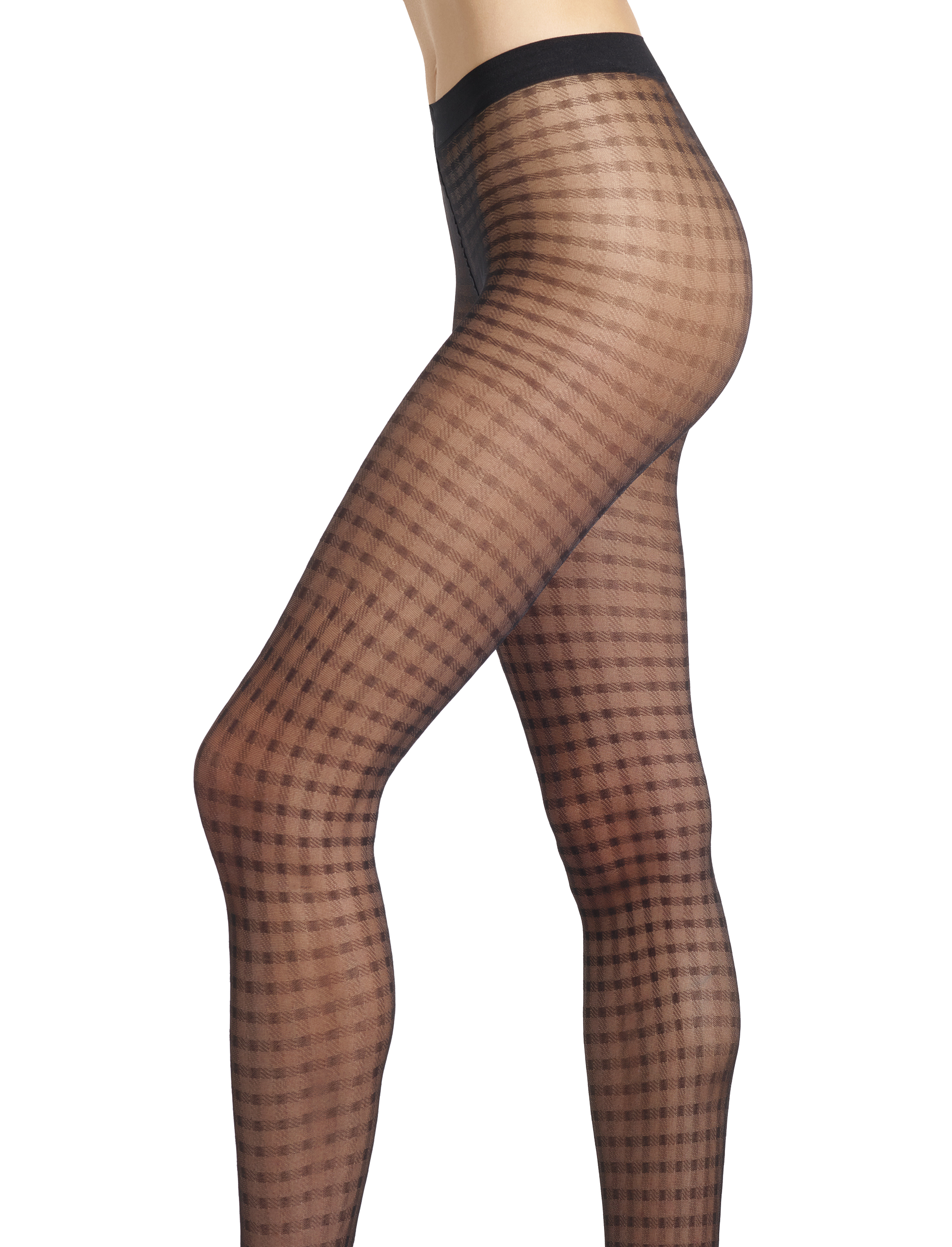 Collant 20 denari donna nero fantasia micro check