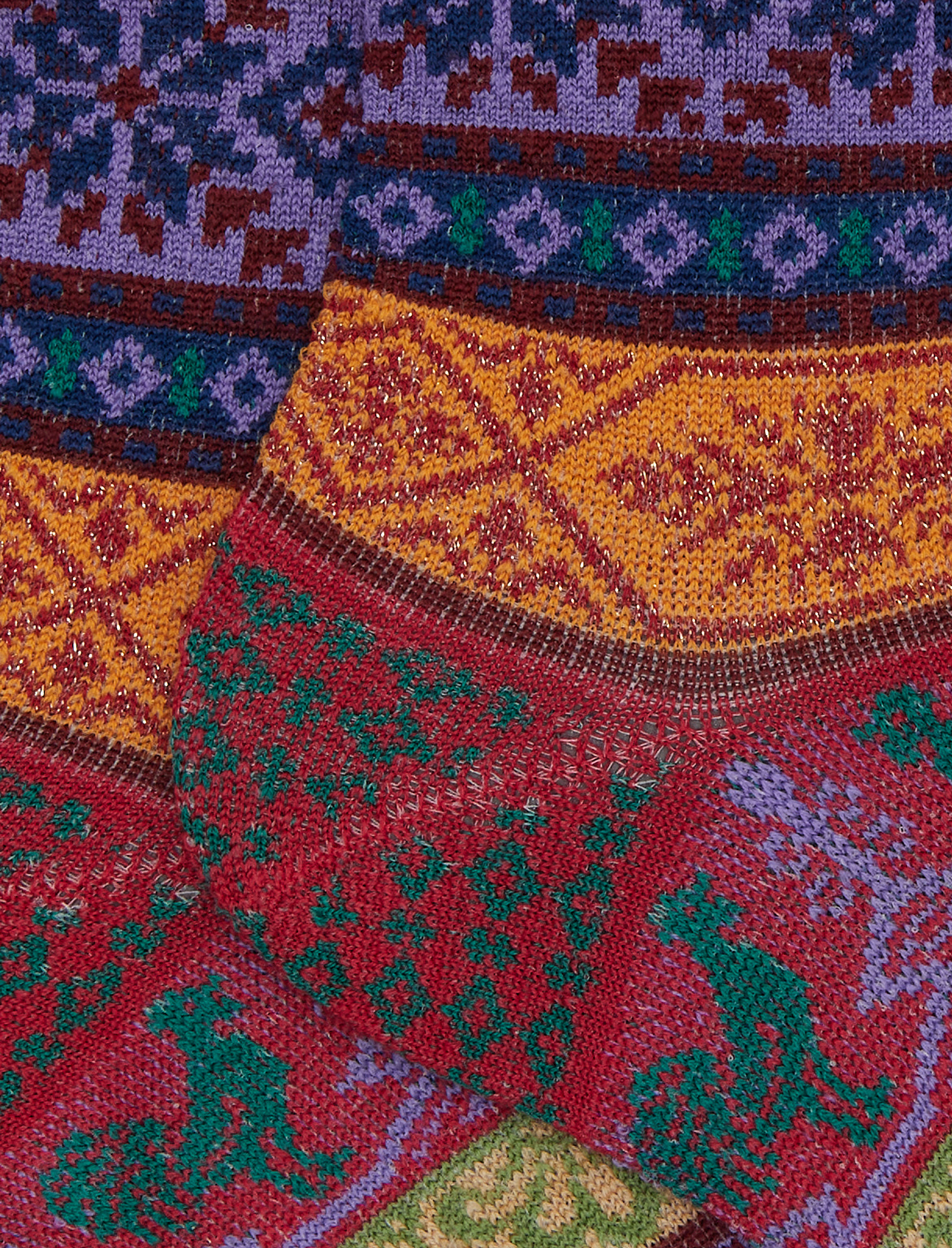 Calze corte donna lana viola fantasia greca natalizia con effetto scintillante