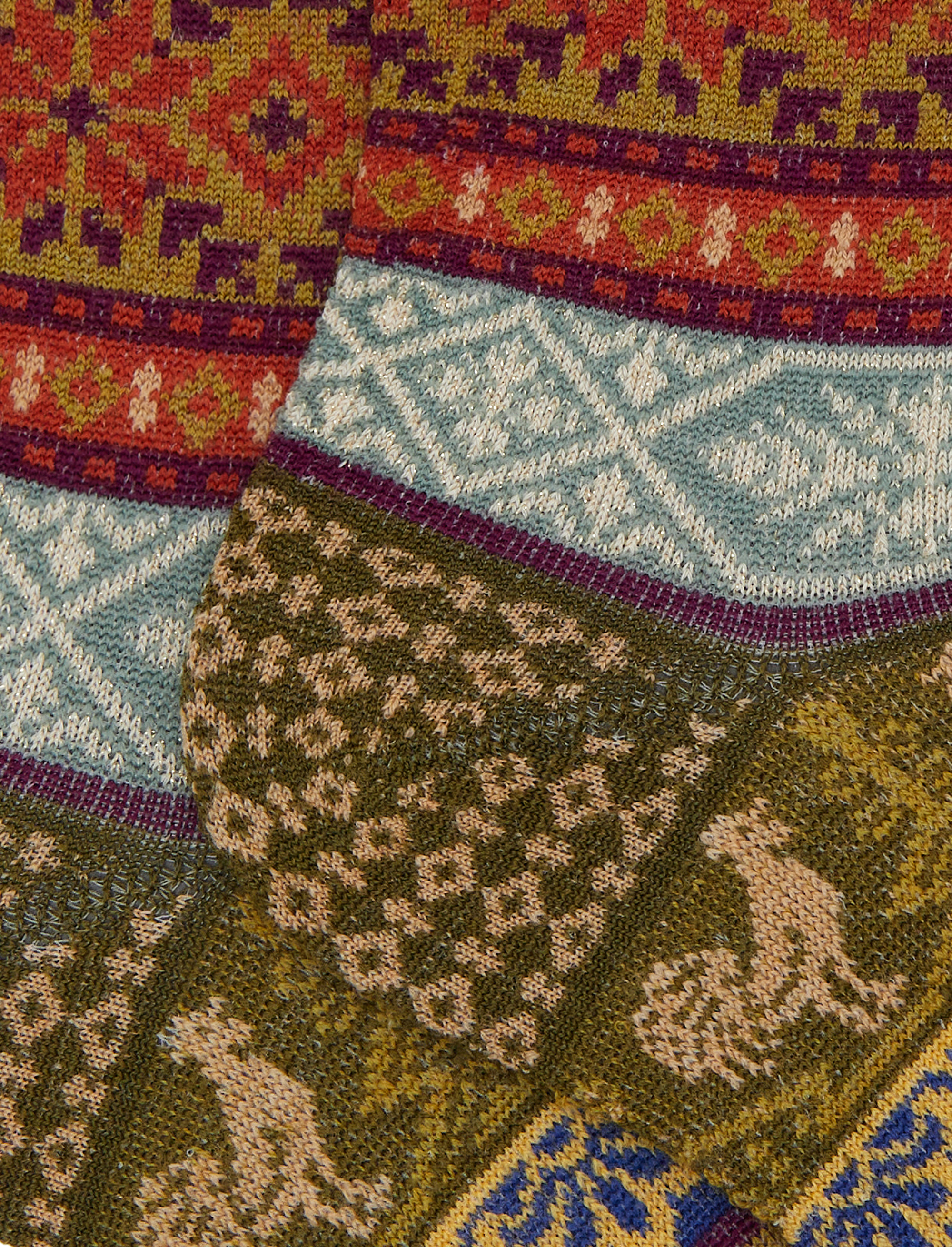 Calze corte donna lana verde fantasia greca natalizia con effetto scintillante