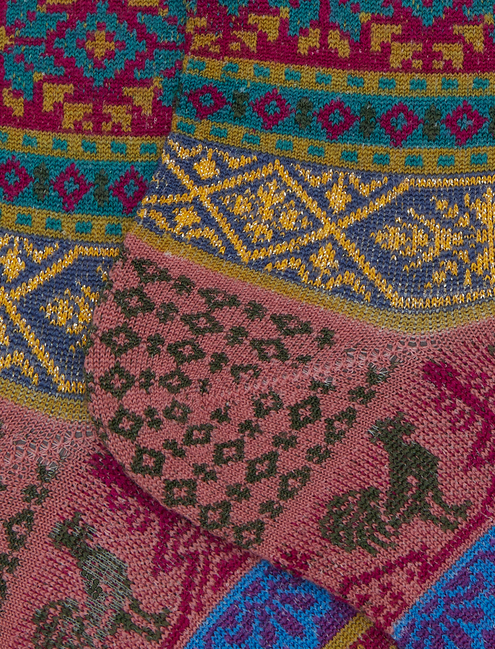 Calze corte donna lana rosa fantasia greca natalizia con effetto scintillante