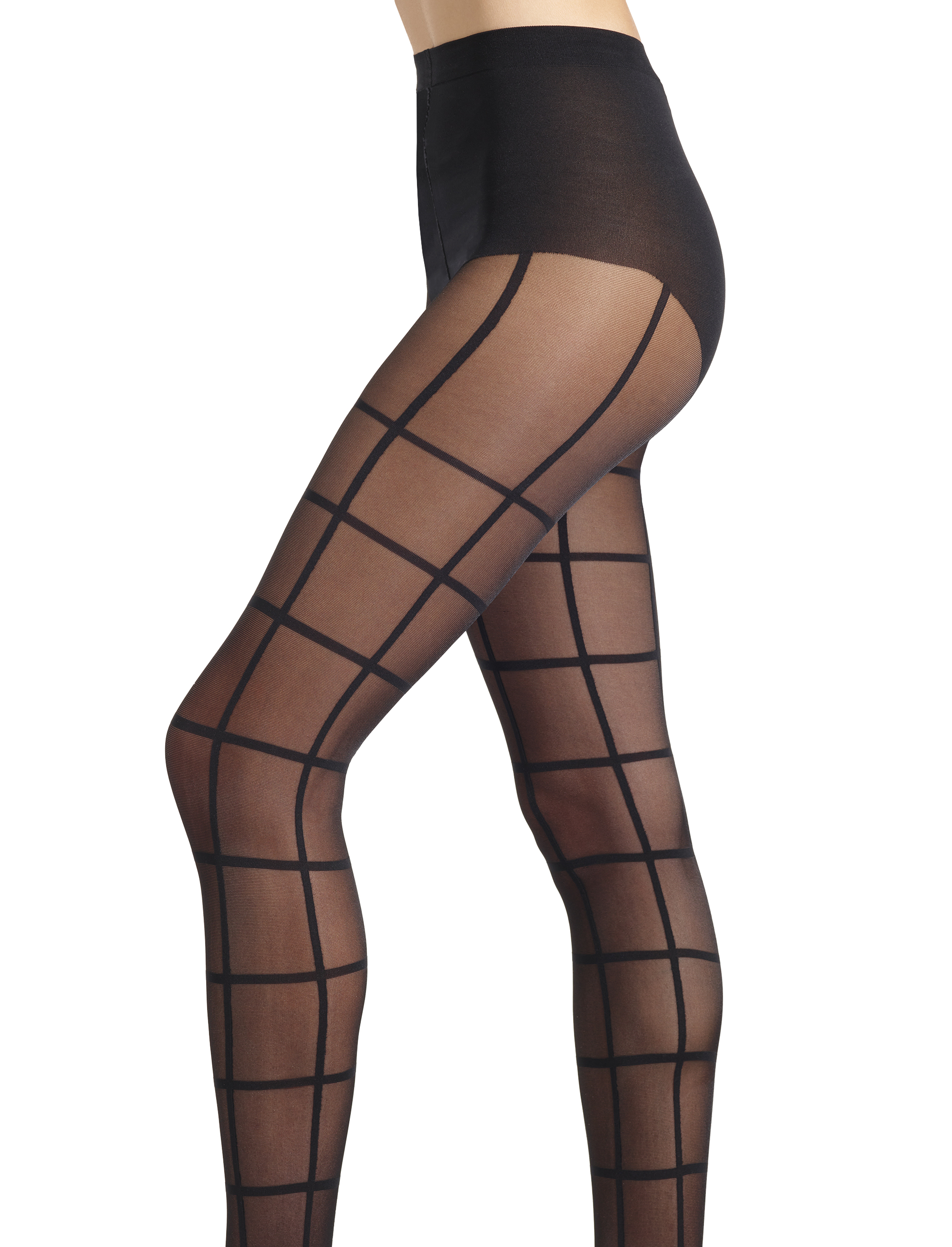 Collant 30 denari donna nero fantasia macro carr&eacute;