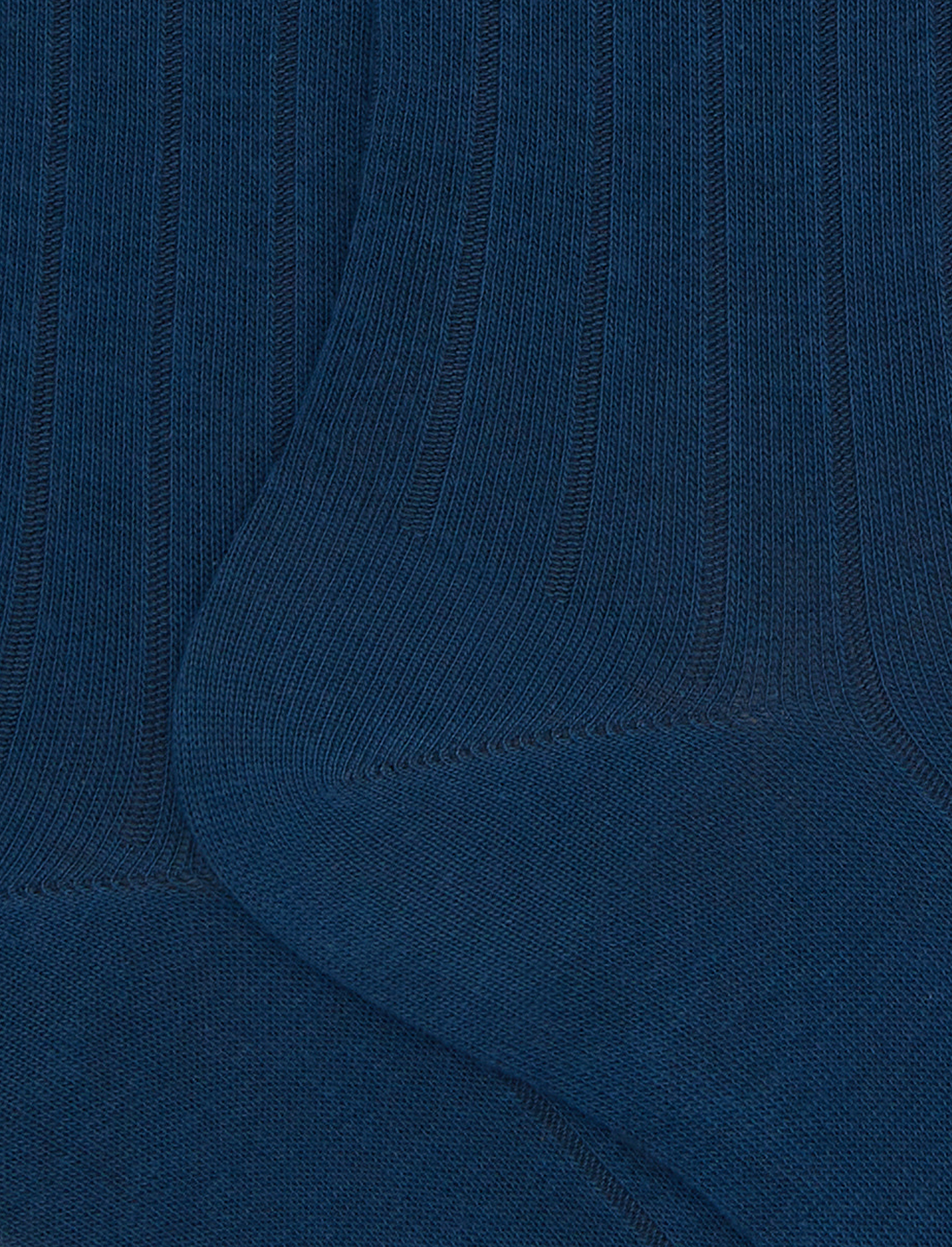 Calze lunghe uomo cotone blu tinta unita a coste