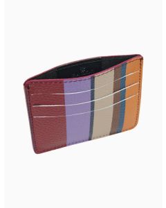 Porta carta di credito unisex in pelle martellata bord&ograve; righe multicolor
