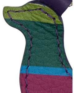 Portachiavi a forma di cane unisex pelle martellata blu righe multicolor