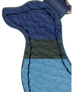 Portachiavi a forma di cane unisex pelle martellata blu righe multicolor