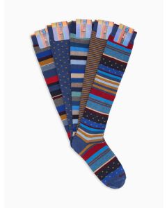 Box con 5 paia di calze lunghe uomo cotone fantasia mix di icone blu Gallo