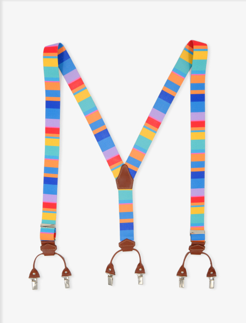 Elastic aegean blue unisex suspenders with multicoloured stripes | Gallo 1927 - Official Online Shop