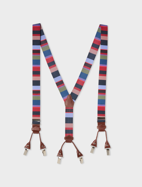 Elastic blue unisex suspenders with multicoloured stripes | Gallo 1927 - Official Online Shop