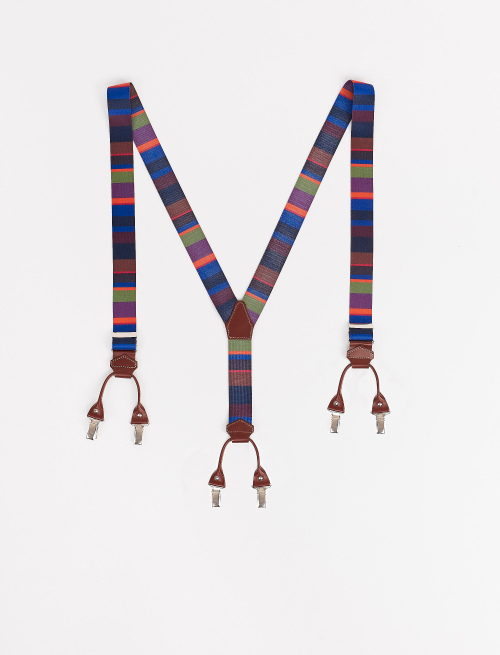 Elastic royal blue unisex suspenders with multicoloured stripes - Braces | Gallo 1927 - Official Online Shop