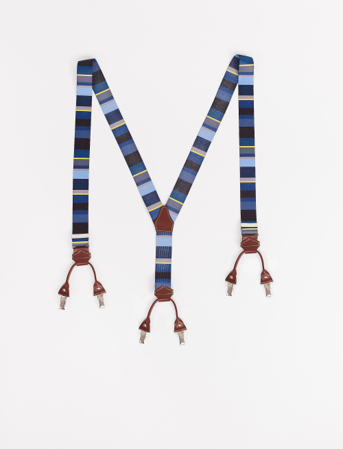 Elastic blue/limoncello unisex suspenders with multicoloured stripes - Braces | Gallo 1927 - Official Online Shop