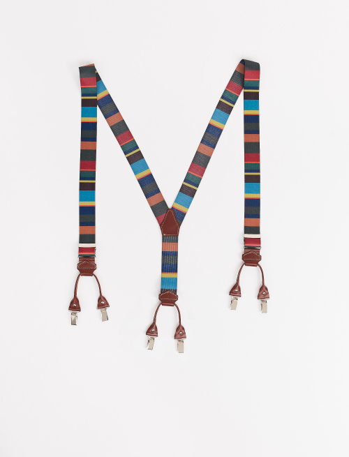 Elastic forest green unisex suspenders with multicoloured stripes - Braces | Gallo 1927 - Official Online Shop