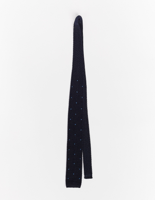 Men's plain air-force blue/blue silk tie with embroidered polka dots - Lifestyle | Gallo 1927 - Official Online Shop