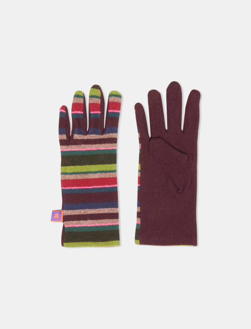 Women's burgundy fleece gloves with multicoloured stripes - Third Selection | Gallo 1927 - Official Online Shop