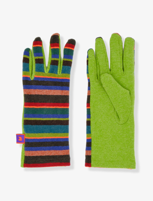 Women's forest green fleece gloves with multicoloured stripes - Lifestyle | Gallo 1927 - Official Online Shop