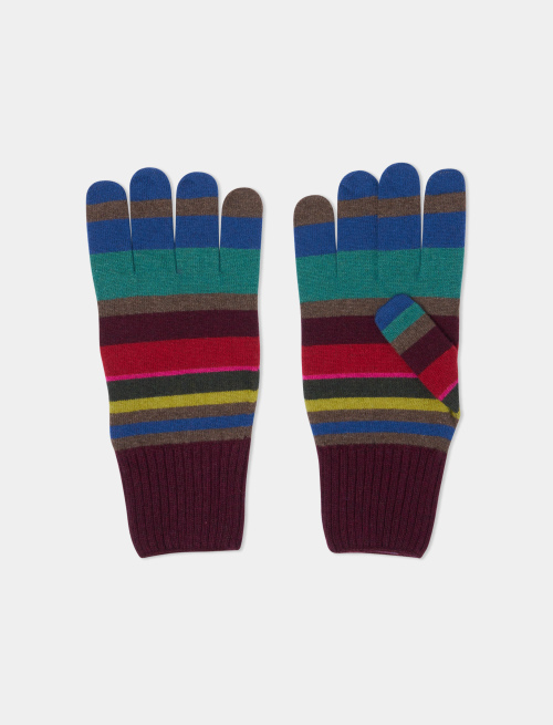 Men's burgundy wool and cashmere touch-screen gloves with multicoloured stripes - Accessories | Gallo 1927 - Official Online Shop
