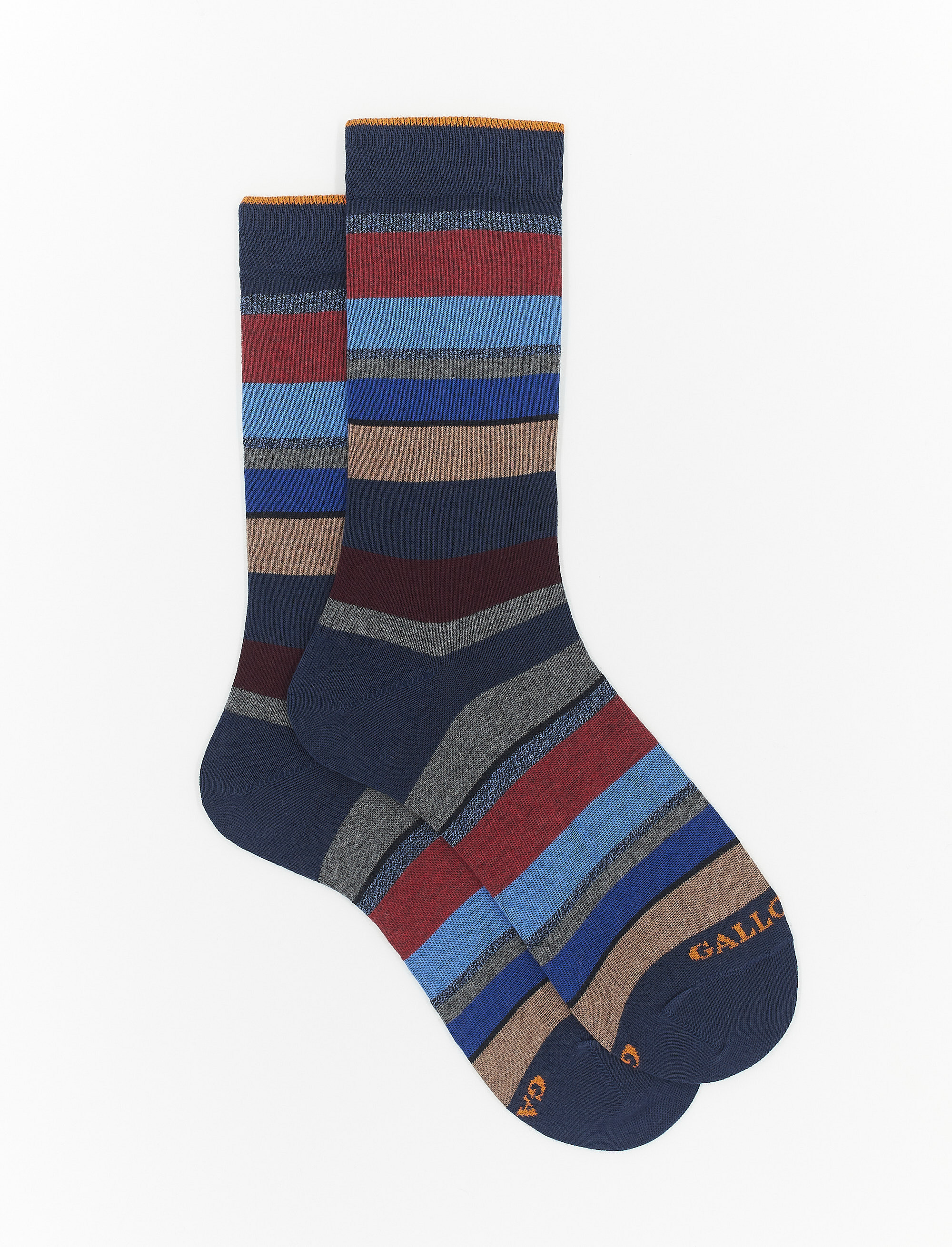 Women's short blue royal cotton socks with multicoloured stripes - Multicolor | Gallo 1927 - Official Online Shop