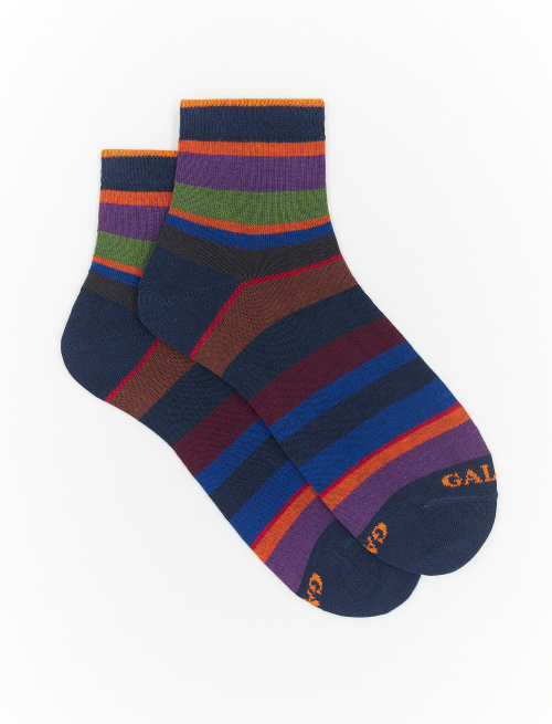 Women's super short royal blue cotton socks with multicoloured stripes - Multicolor | Gallo 1927 - Official Online Shop