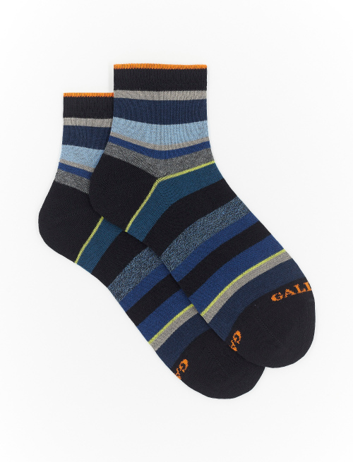 Women's super short blue cotton socks with multicoloured stripes - Multicolor | Gallo 1927 - Official Online Shop