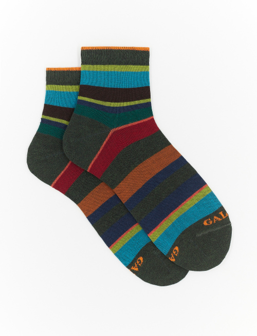 Women's super short forest green cotton socks with multicoloured stripes - Multicolor | Gallo 1927 - Official Online Shop