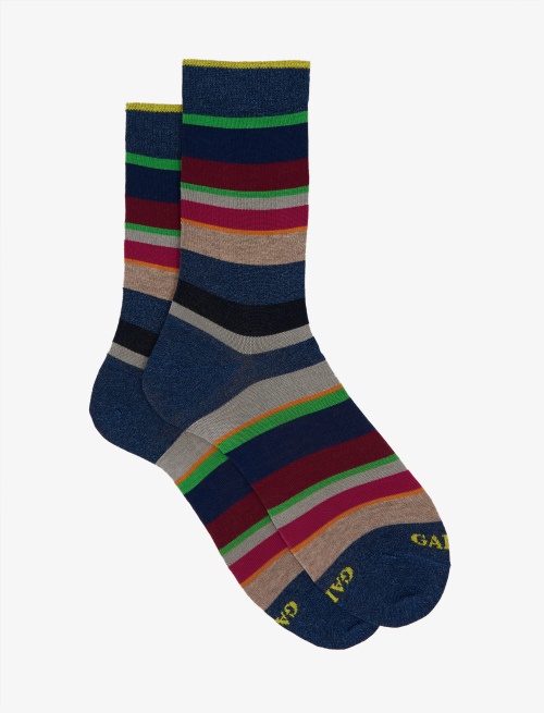 Women's short blue jeans light cotton socks with multicoloured stripes - First Selection | Gallo 1927 - Official Online Shop